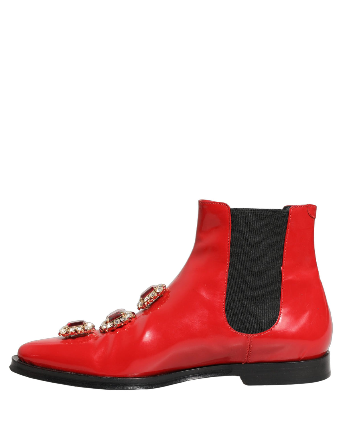 Dolce & Gabbana Red Embellished Chelsea Ankle Boots, Luxurious Elegance