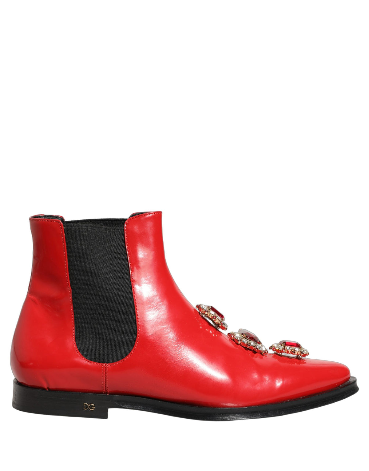 Dolce & Gabbana Red Embellished Chelsea Ankle Boots - Luxury Redefined