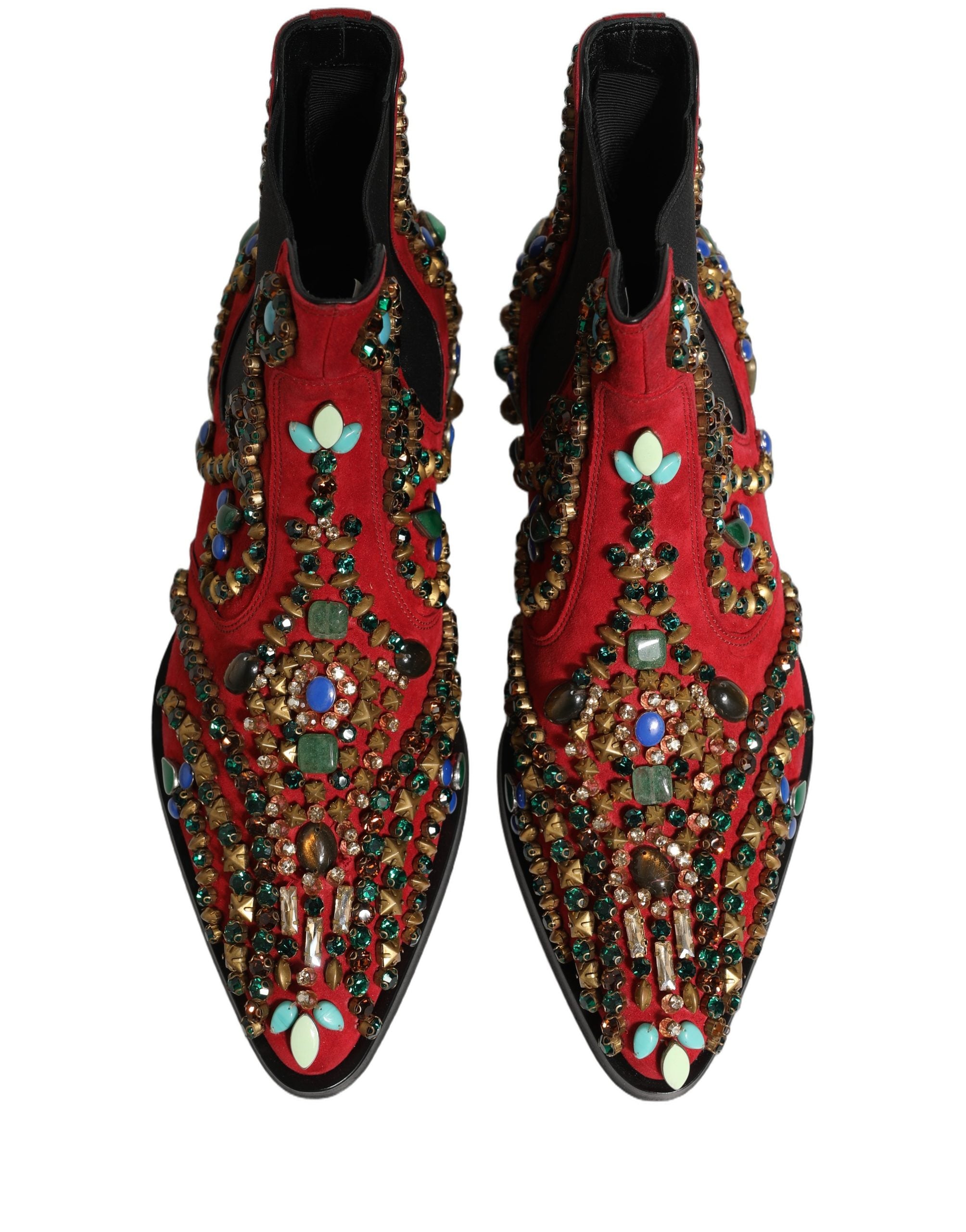 Dolce & Gabbana Red Embellished Chelsea Ankle Boots - Luxury Fashion
