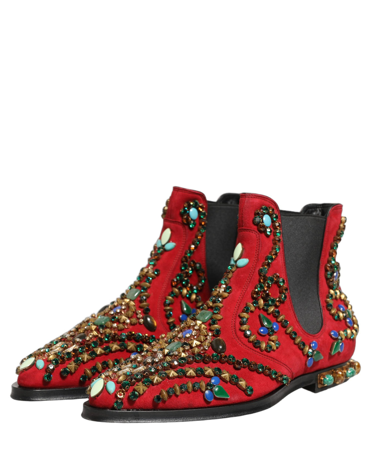 Dolce & Gabbana Red Embellished Chelsea Ankle Boots - Luxe Elegance