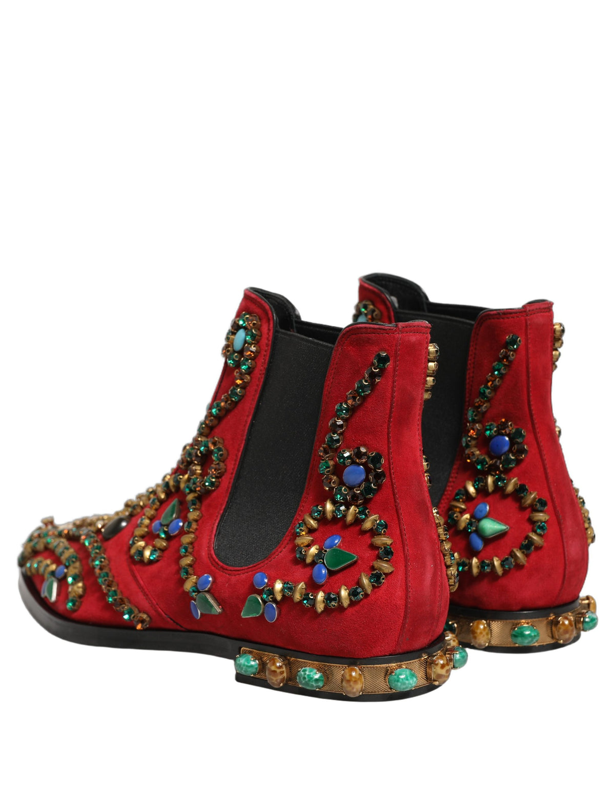 Dolce & Gabbana Red Embellished Chelsea Ankle Boots Luxury