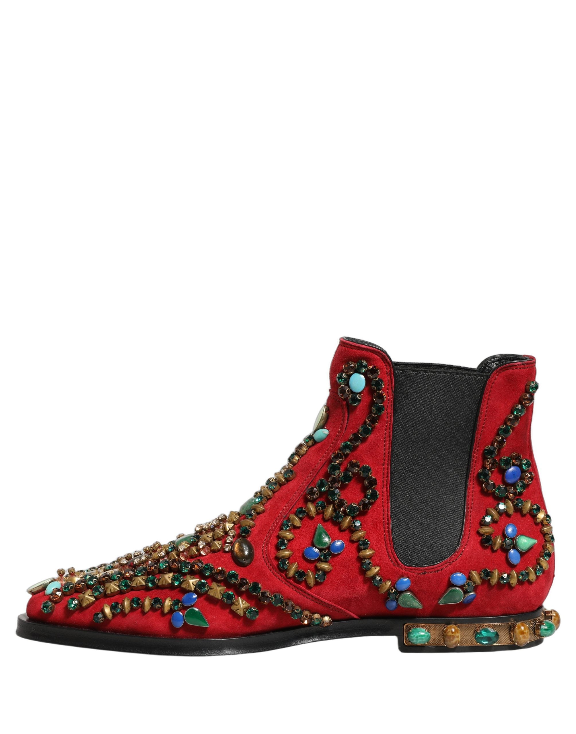 Dolce & Gabbana Red Embellished Chelsea Ankle Boots - Luxury Footwear