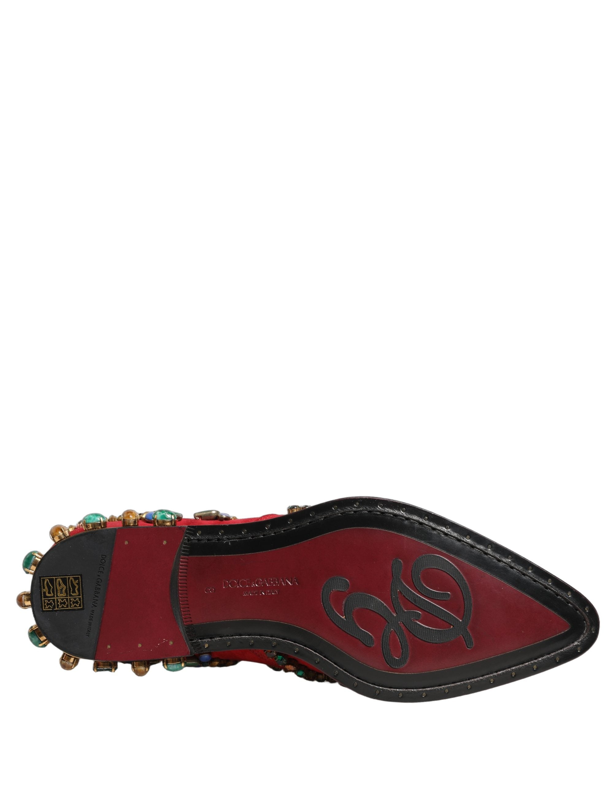 Dolce & Gabbana Red Embellished Chelsea Ankle Boots - Luxury Fashion