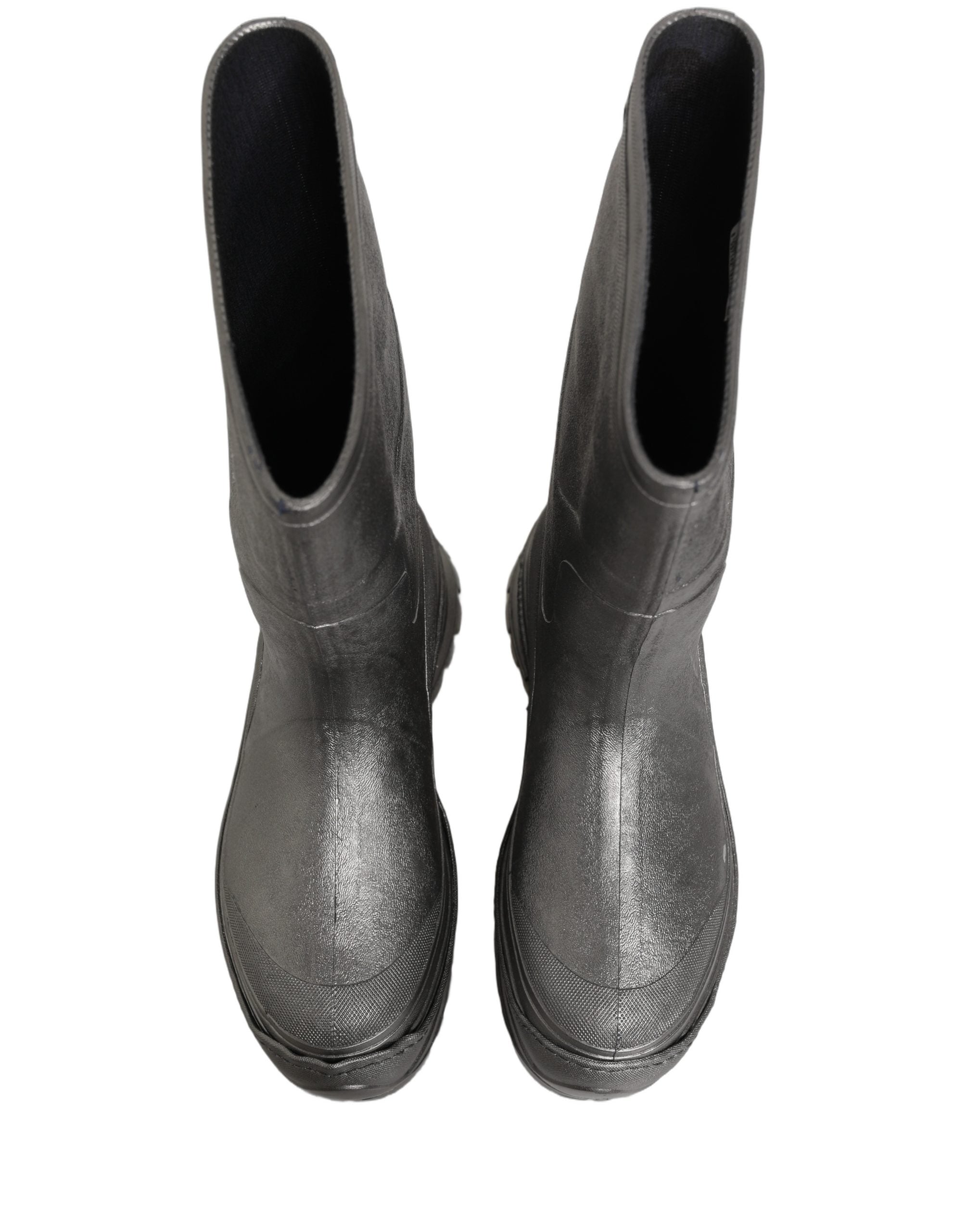 Dolce & Gabbana Metallic Silver Rain Boots - Luxe Couture Elegance