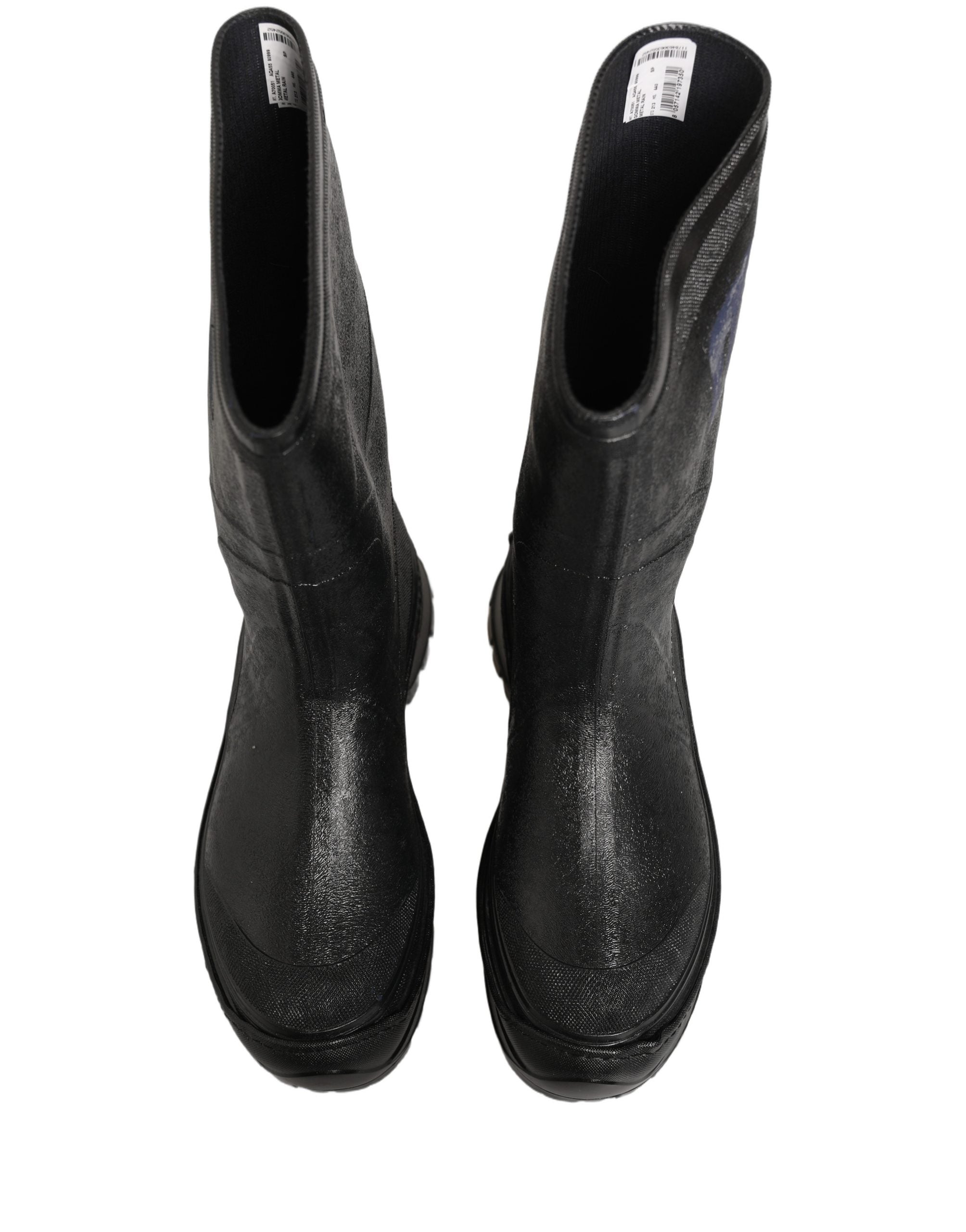Dolce & Gabbana Black PVC Pull-On Rain Boots for Elevated Elegance