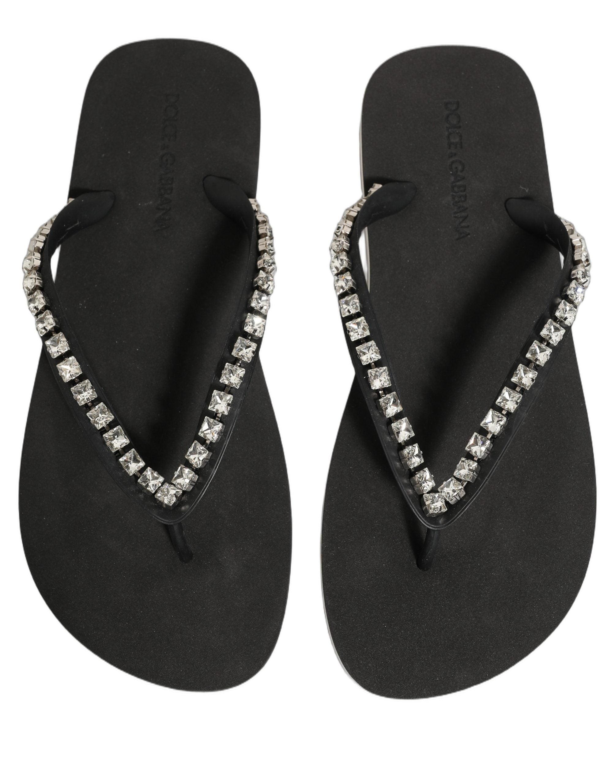 Dolce & Gabbana Black Embellished Flip Flops - Luxury Footwear
