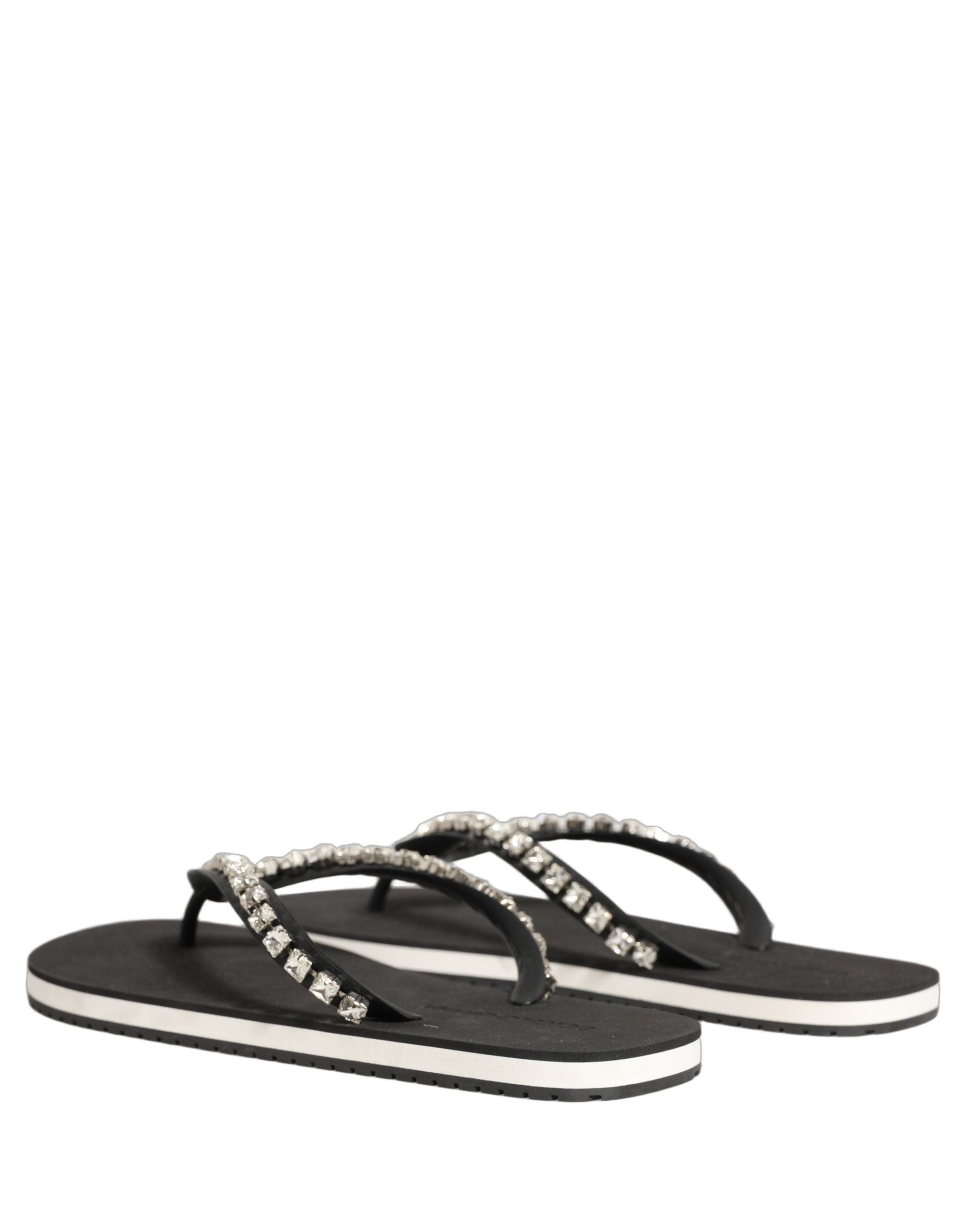 Dolce & Gabbana Black Embellished Rubber Flip Flops - Luxury Footwear