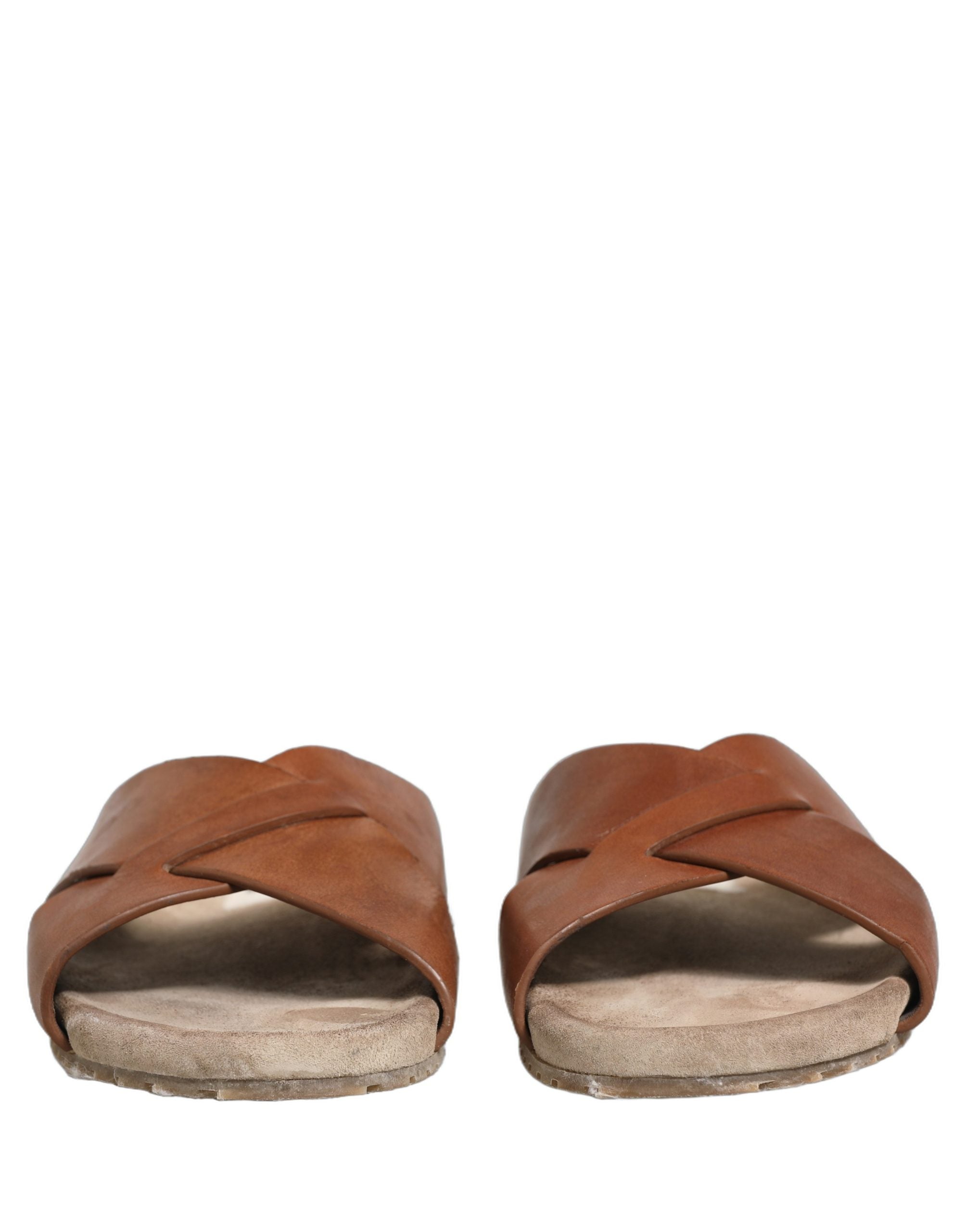 Dolce & Gabbana Brown Calf Leather Slides Sandals - Luxury Redefined