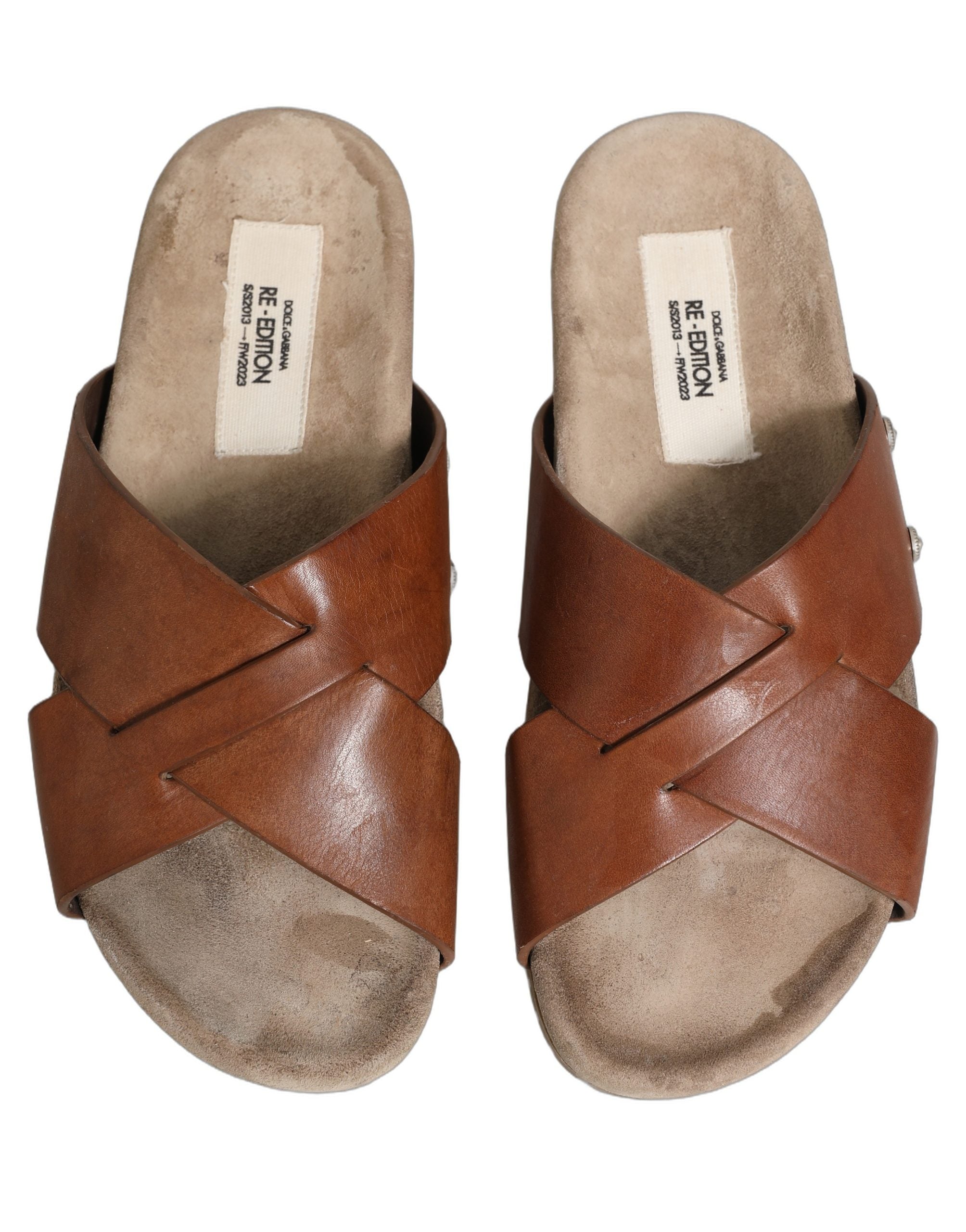 Dolce & Gabbana Brown Calf Leather Slides - Luxury Redefined