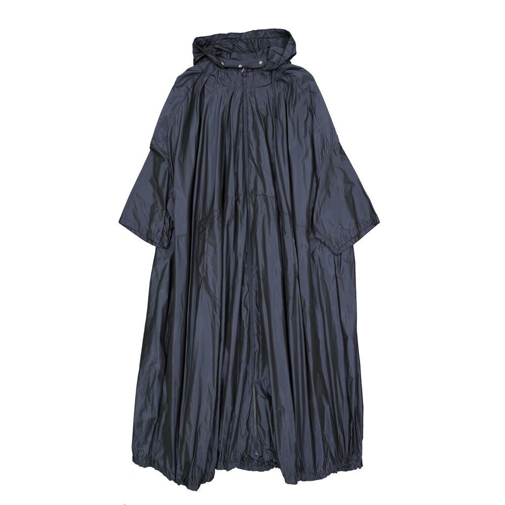 Elevate your wardrobe with the Herno Blue Polyester Coat, a masterpiece of Italian craftsmanship featuring a flared tiered design and detachable hood, perfect for discerning tastes.