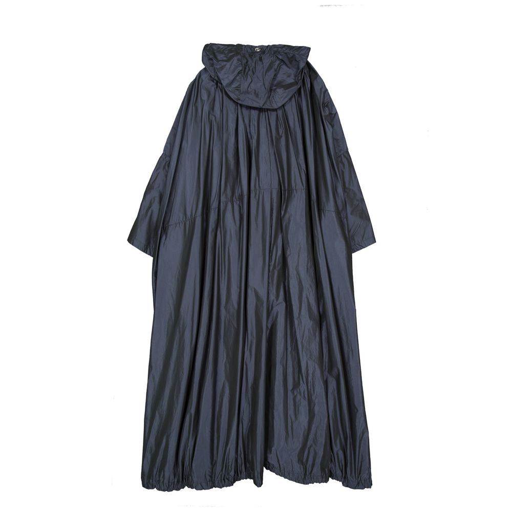 Discover the Herno Blue Polyester Coat, a masterpiece of Italian craftsmanship featuring a flared tiered design and detachable hood, embodying timeless elegance for the discerning individual.