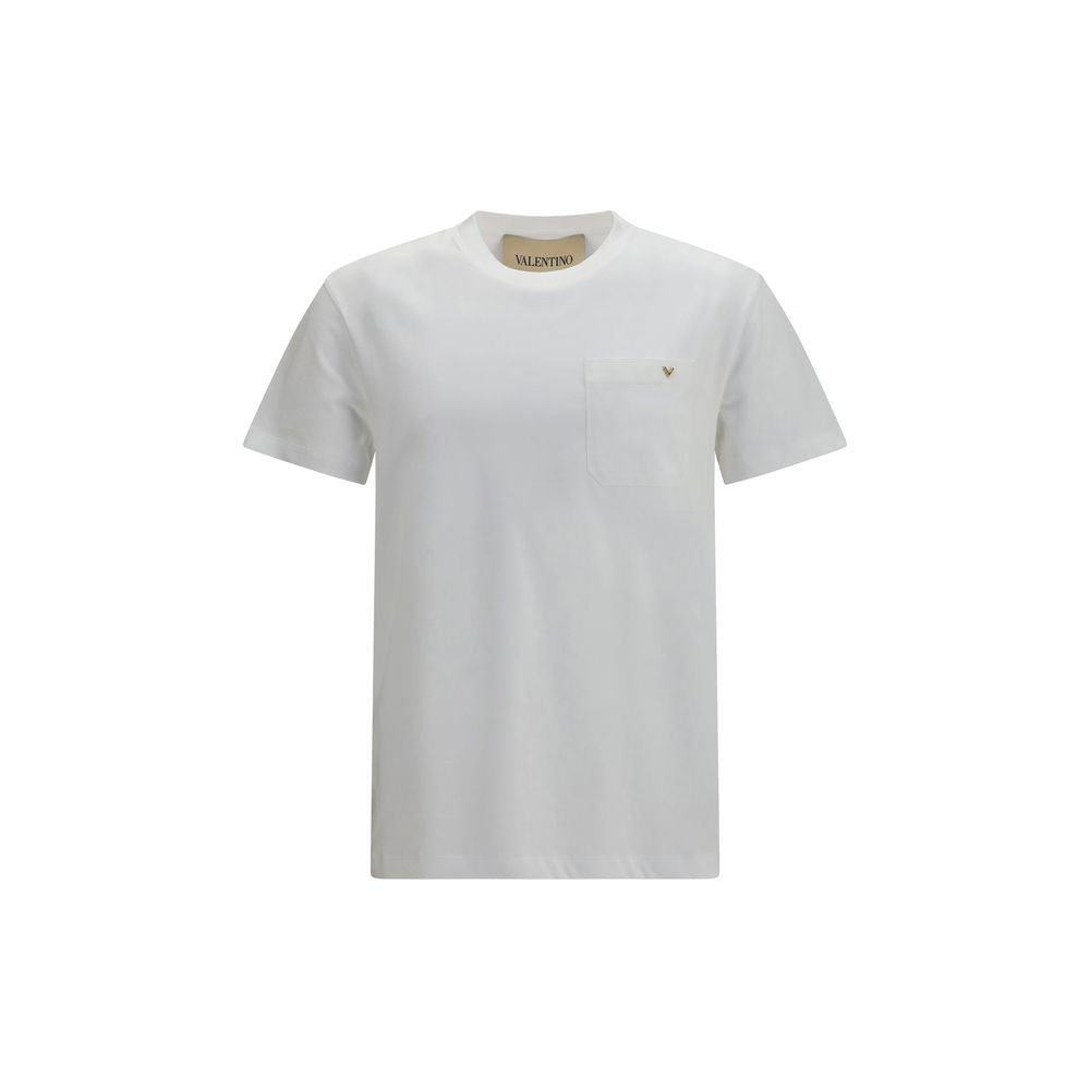 Indulge in the refined elegance of the Valentino White Cotton T-Shirt, a luxurious staple crafted from 100% cotton, embodying timeless style and effortless sophistication.