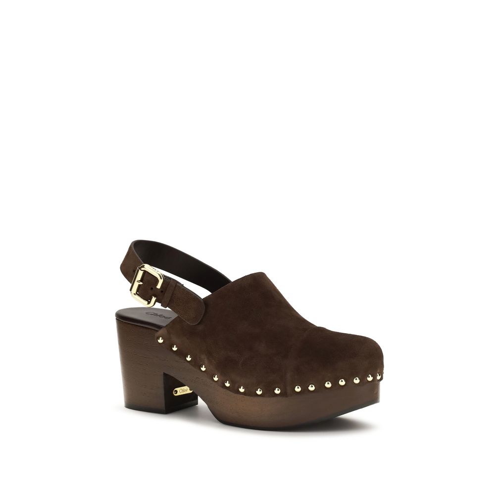 Chloé Brown Calf Leather Bos Taurus Clogs - Designer Luxury