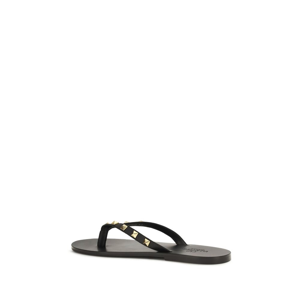 Valentino Garavani Black Calf Leather Flip-Flop Sandals, Luxe
