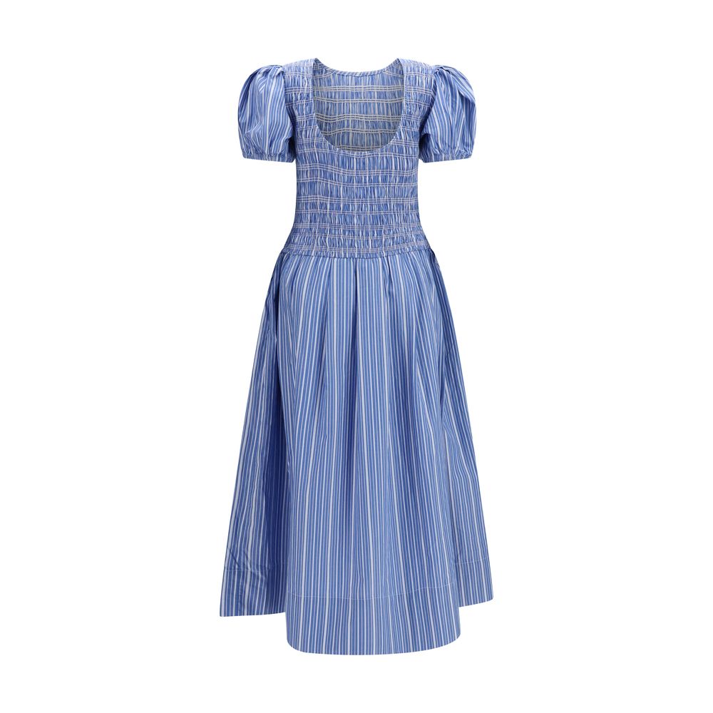 Ganni Blue Cotton Midi Dress - Effortless Luxury Redefined