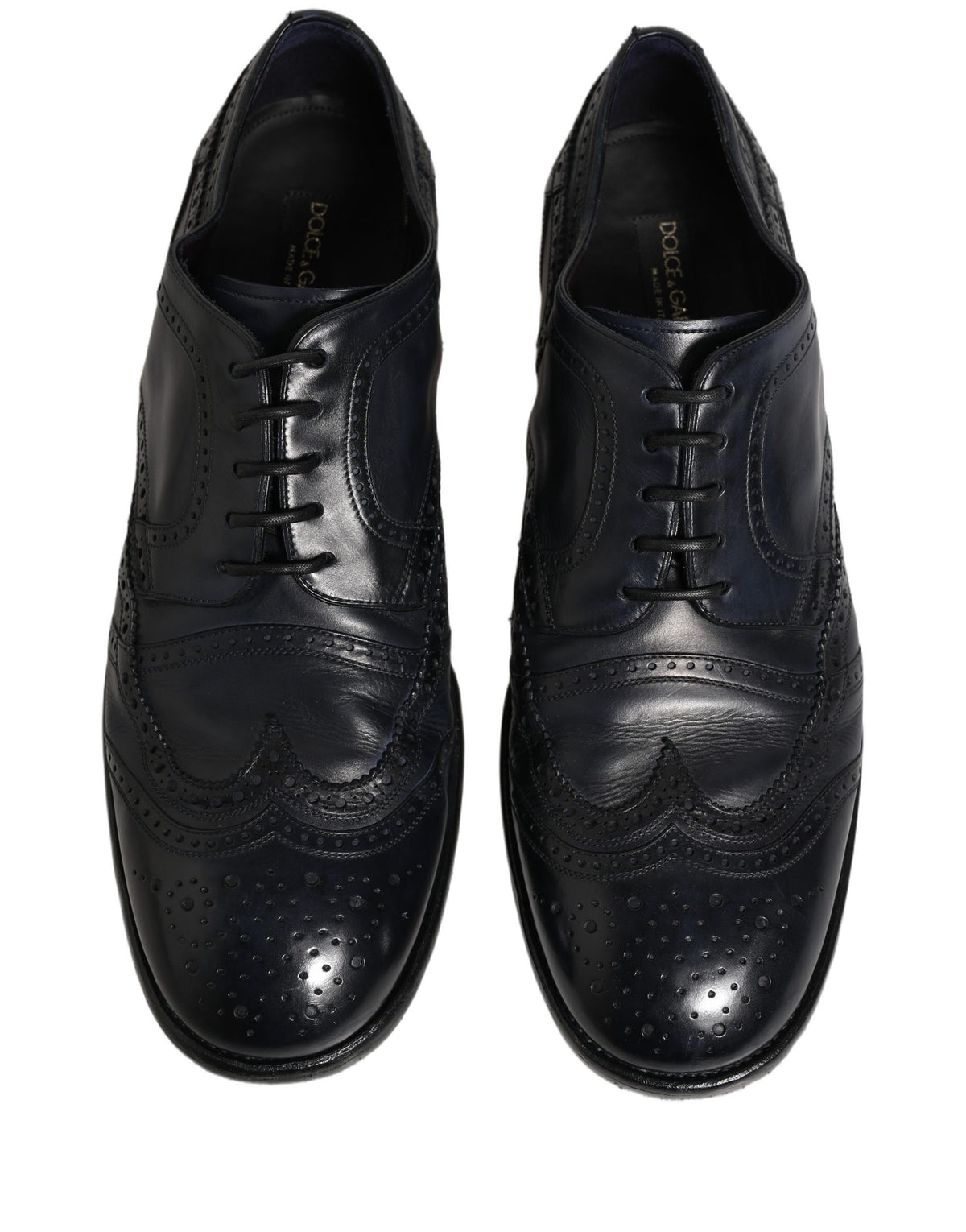 Dolce & Gabbana Blue Leather Derby Wingtip Shoes - Timeless Luxury