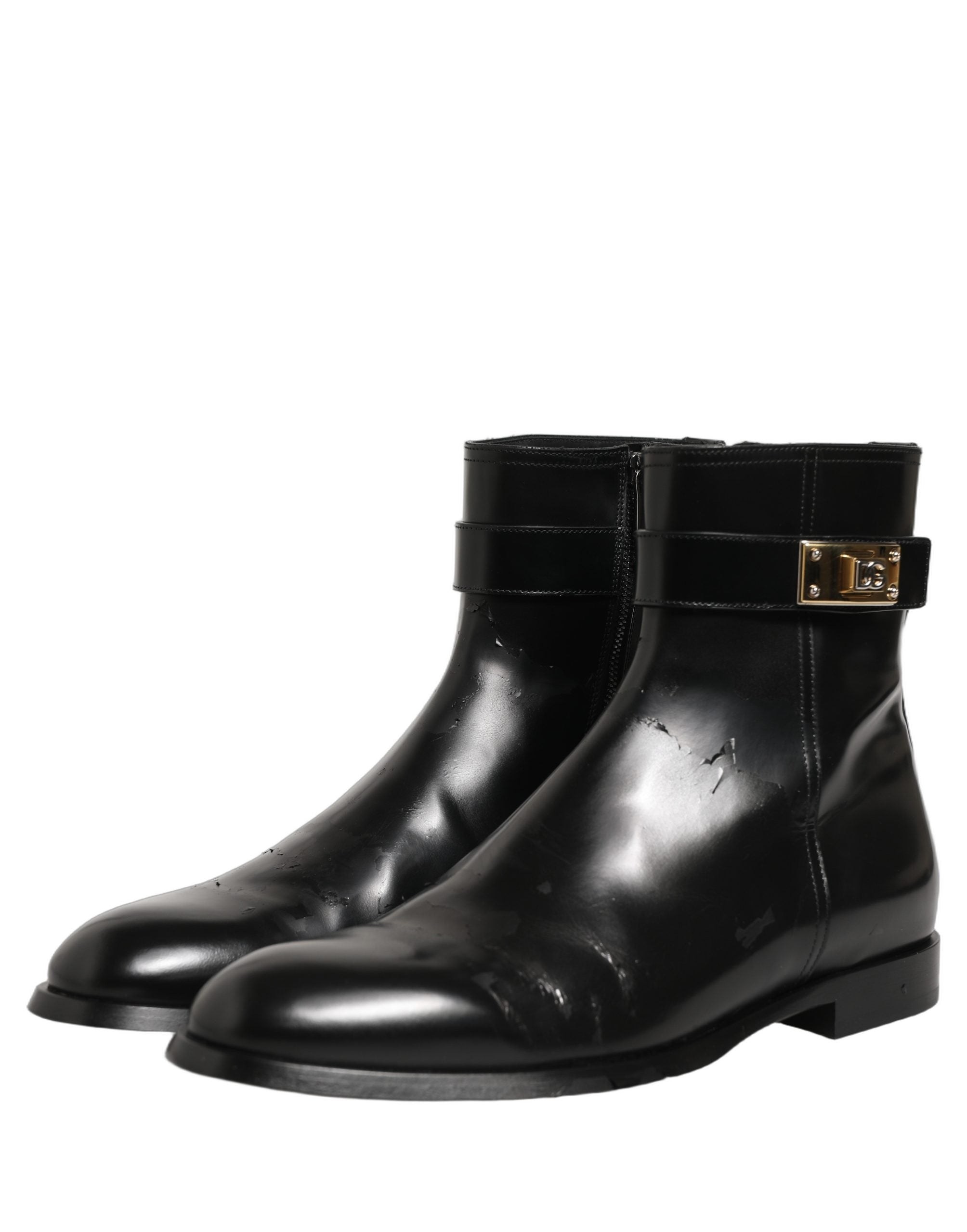 Dolce & Gabbana Black Leather Mid Calf Boots – Timeless Luxury