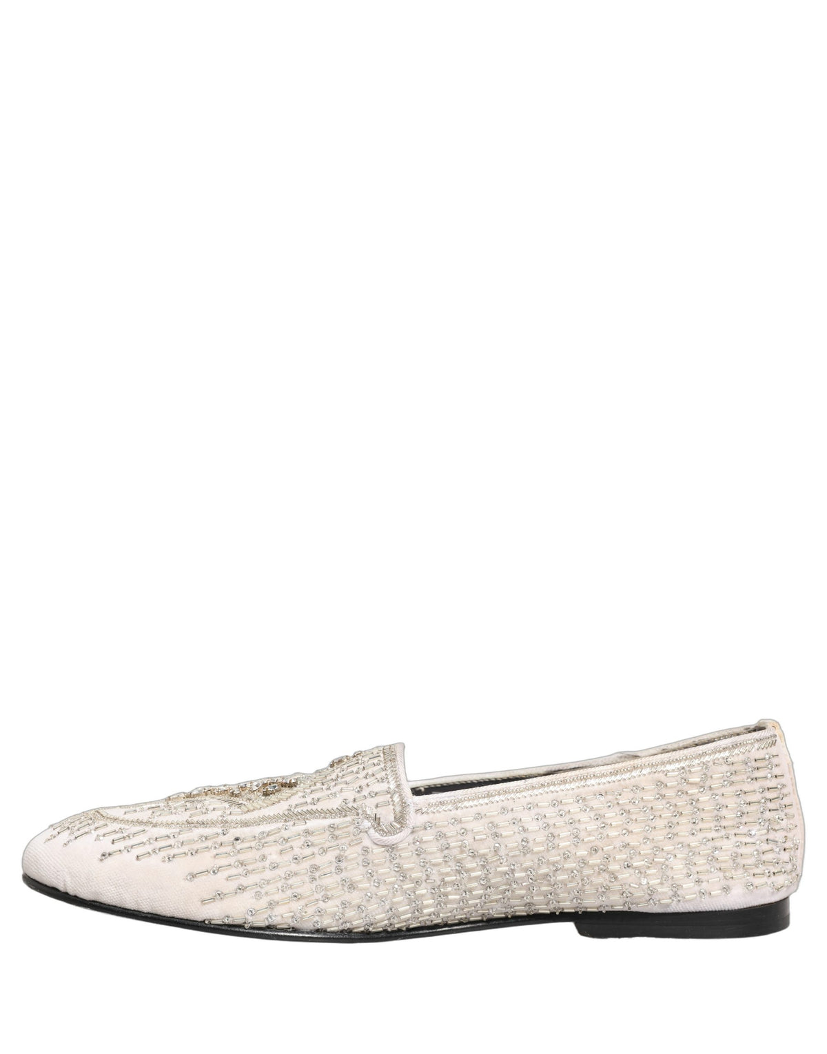 Dolce & Gabbana White Satin Embellished Dress Loafers Luxury