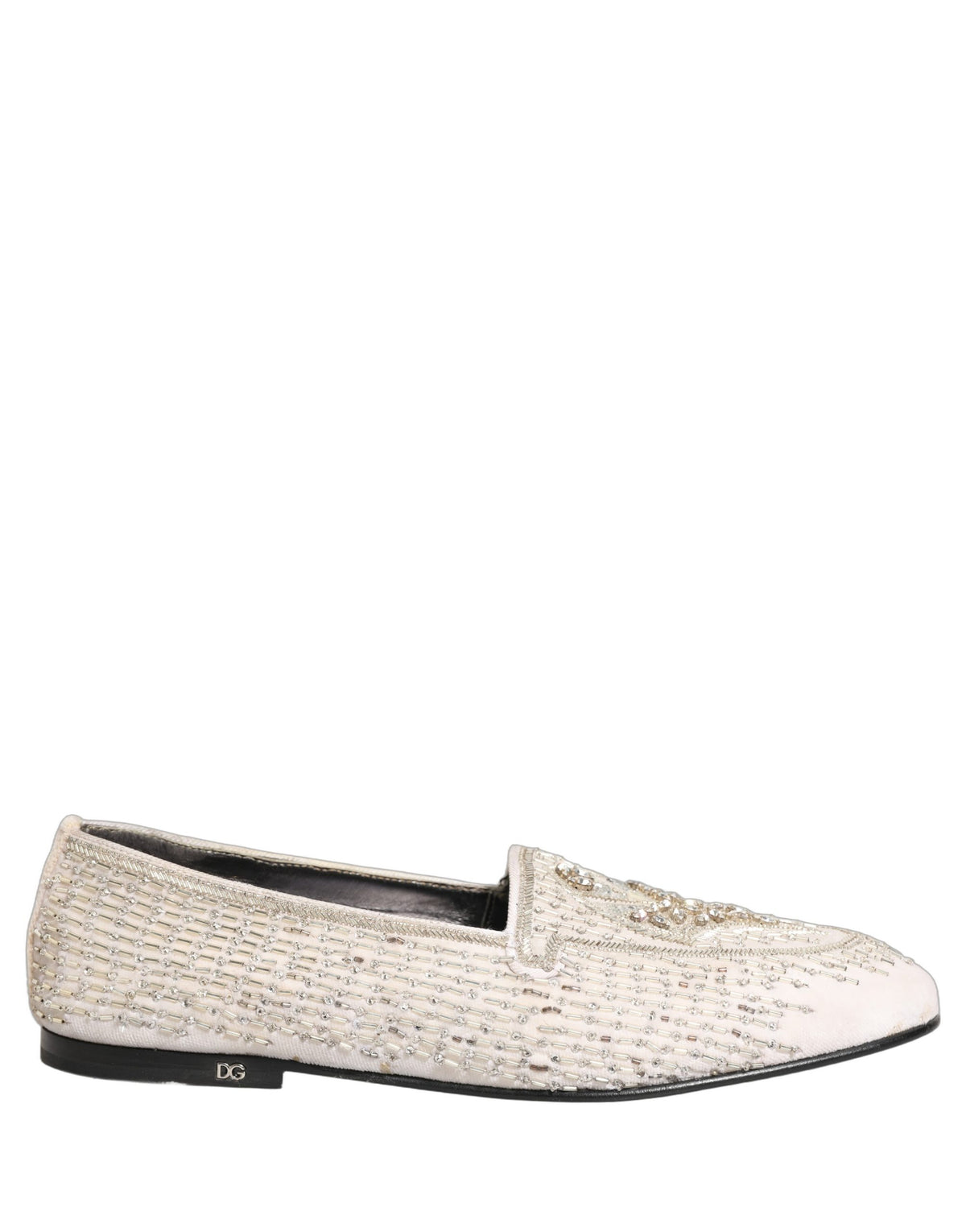 Dolce & Gabbana White Satin Embellished Loafers - Exquisite Luxury