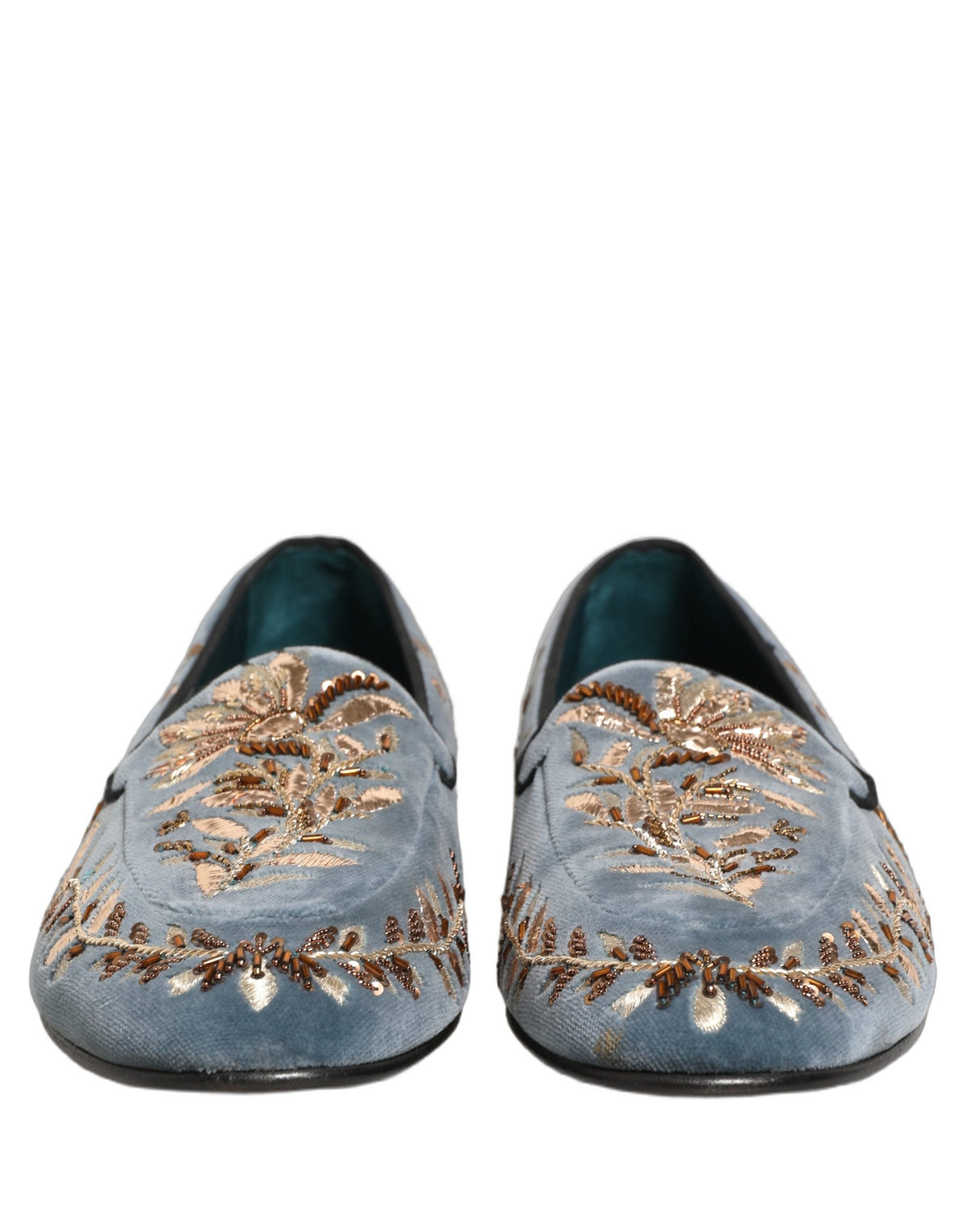 Dolce & Gabbana Blue Velvet Embellished Loafers - Luxury Footwear