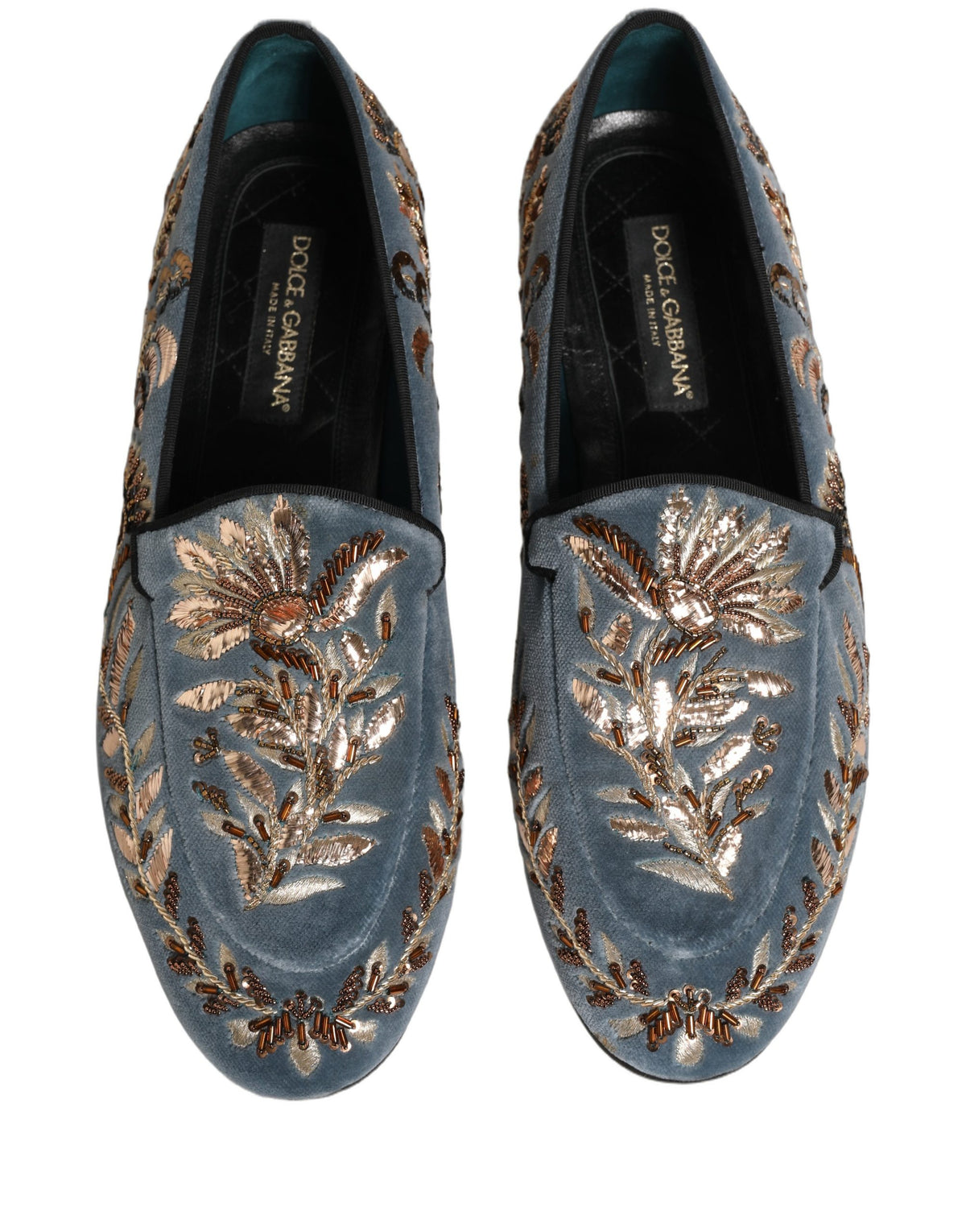 Dolce & Gabbana Blue Velvet Embellished Loafers - Luxury Footwear