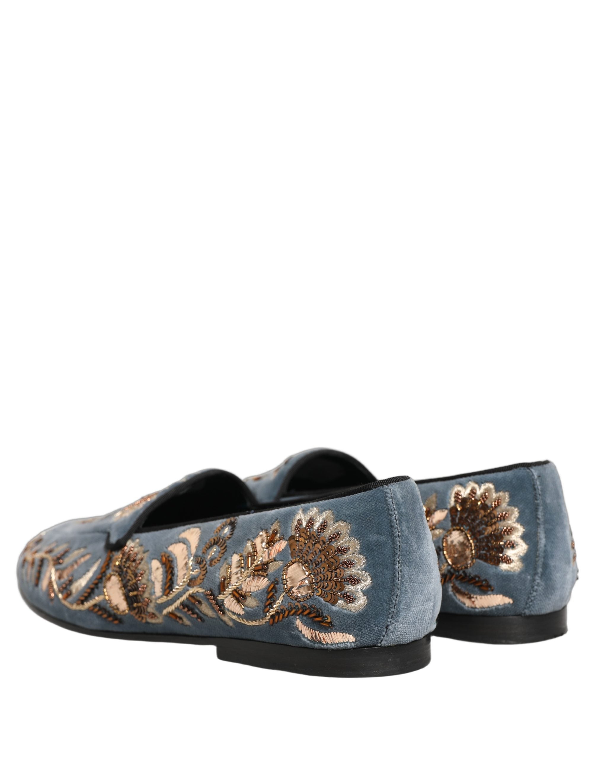Dolce & Gabbana Blue Velvet Embellished Loafers - Luxury Footwear