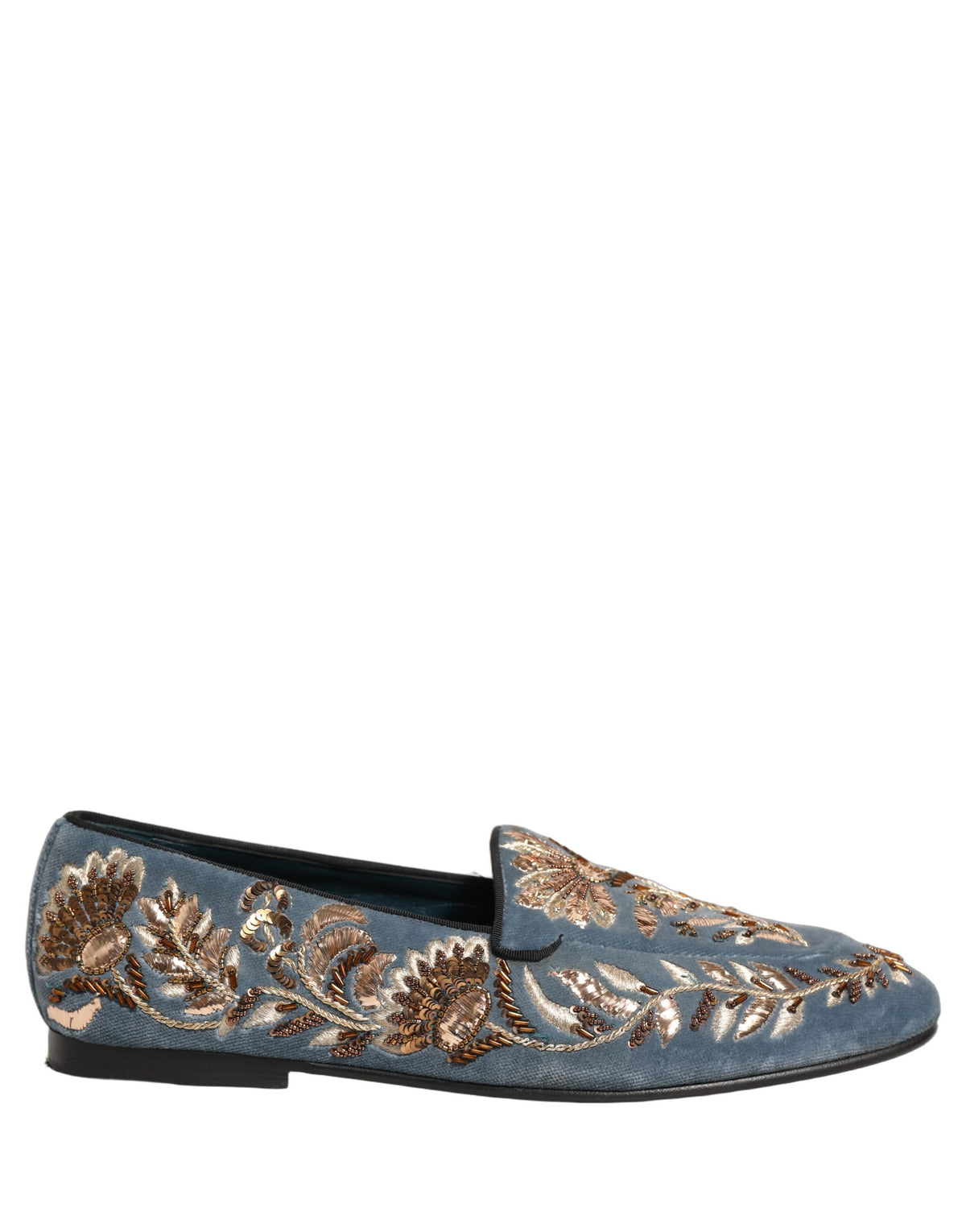 Dolce & Gabbana Blue Velvet Embellished Loafers for Luxe Elegance