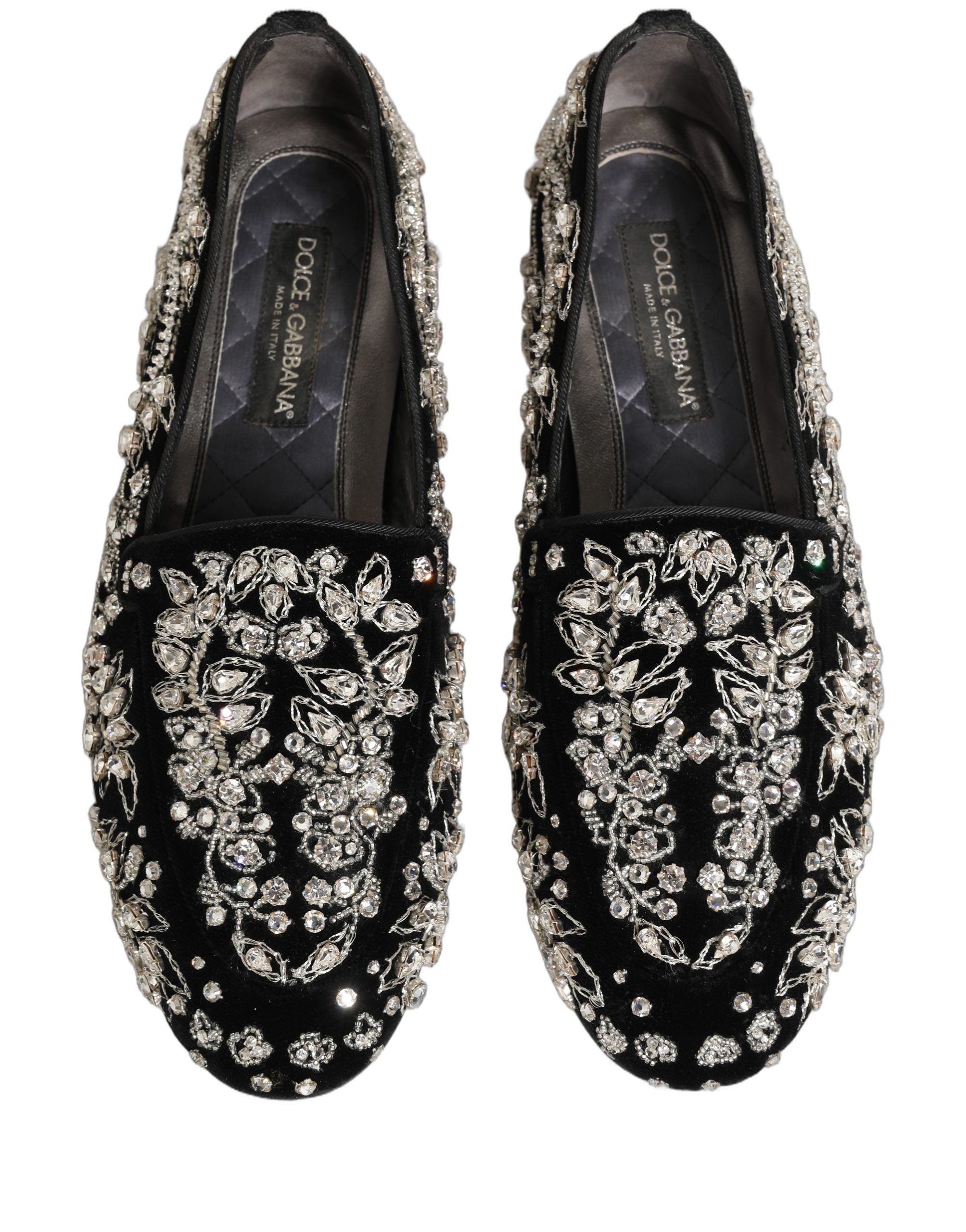 Dolce & Gabbana Black Velvet Embellished Loafers - Timeless Luxury