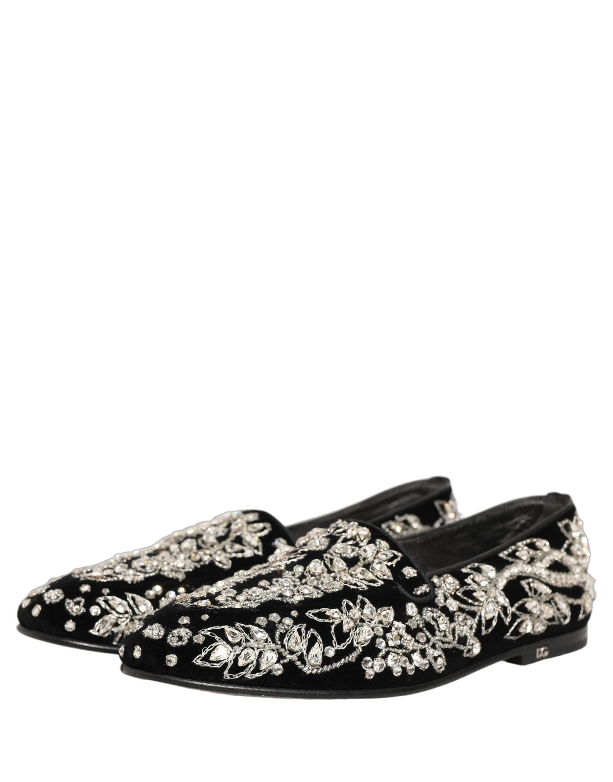 Dolce & Gabbana Black Velvet Embellished Loafers - Timeless Luxury