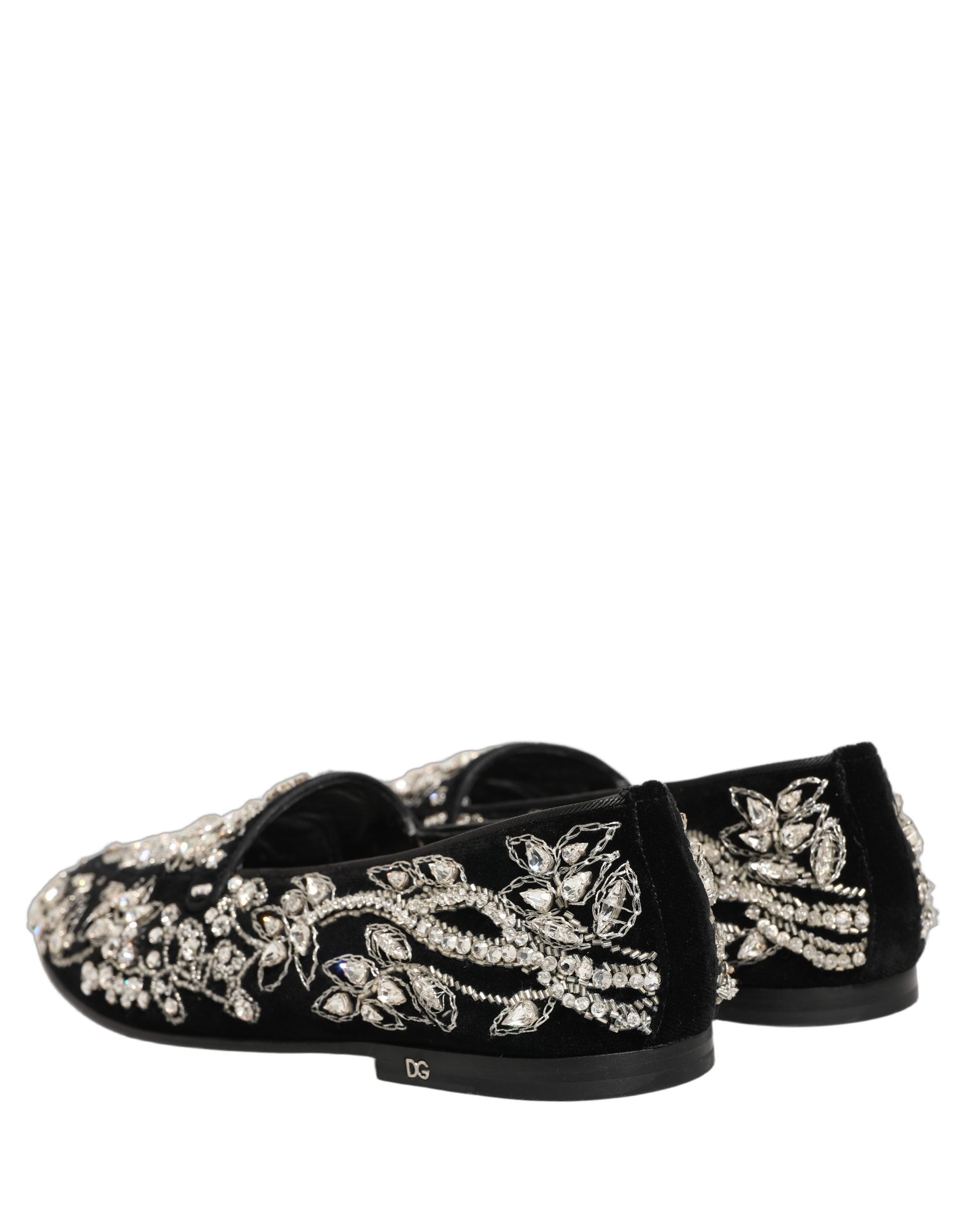 Dolce & Gabbana Black Velvet Embellished Loafers - Timeless Luxury