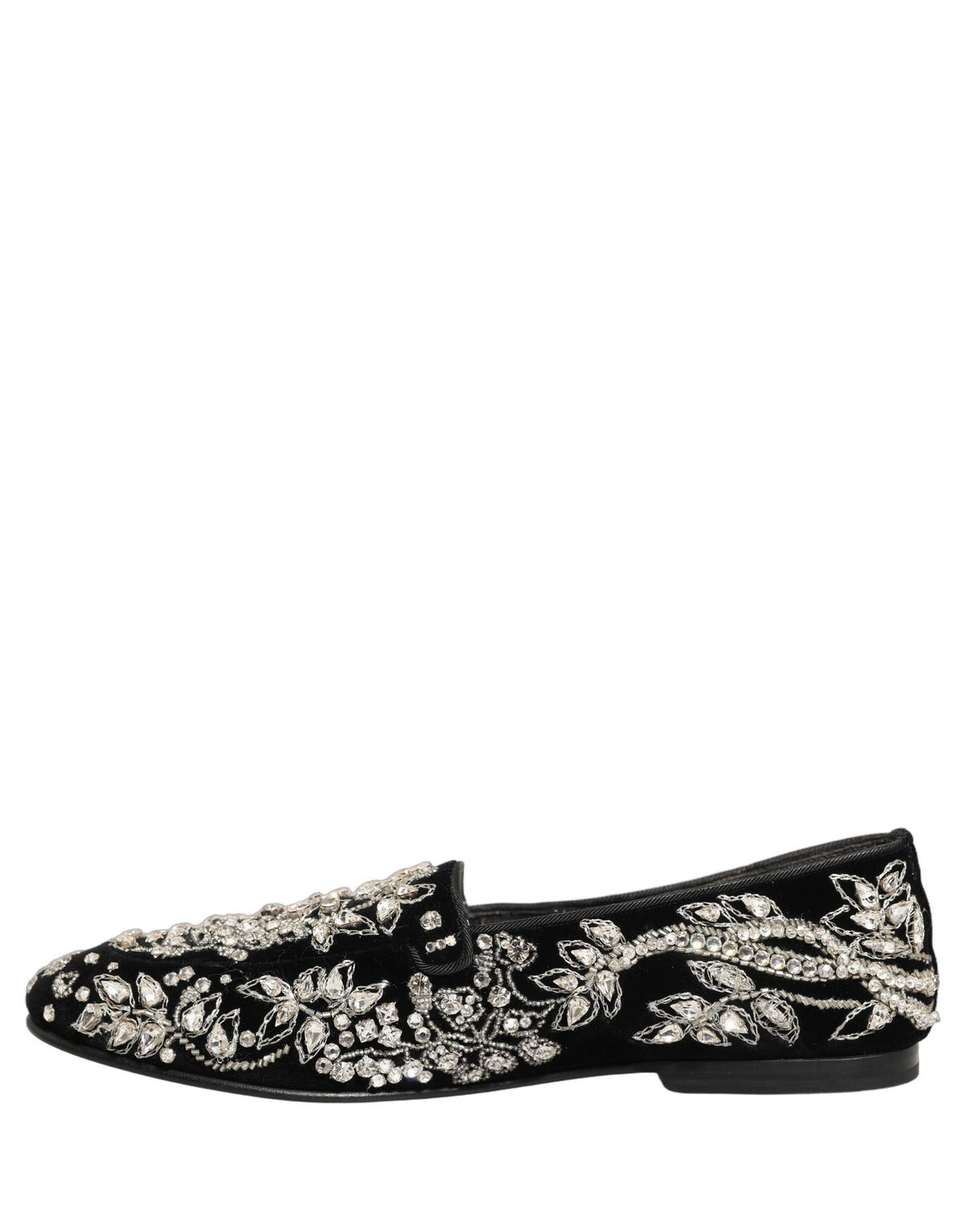 Dolce & Gabbana Black Velvet Embellished Loafers - Timeless Luxury