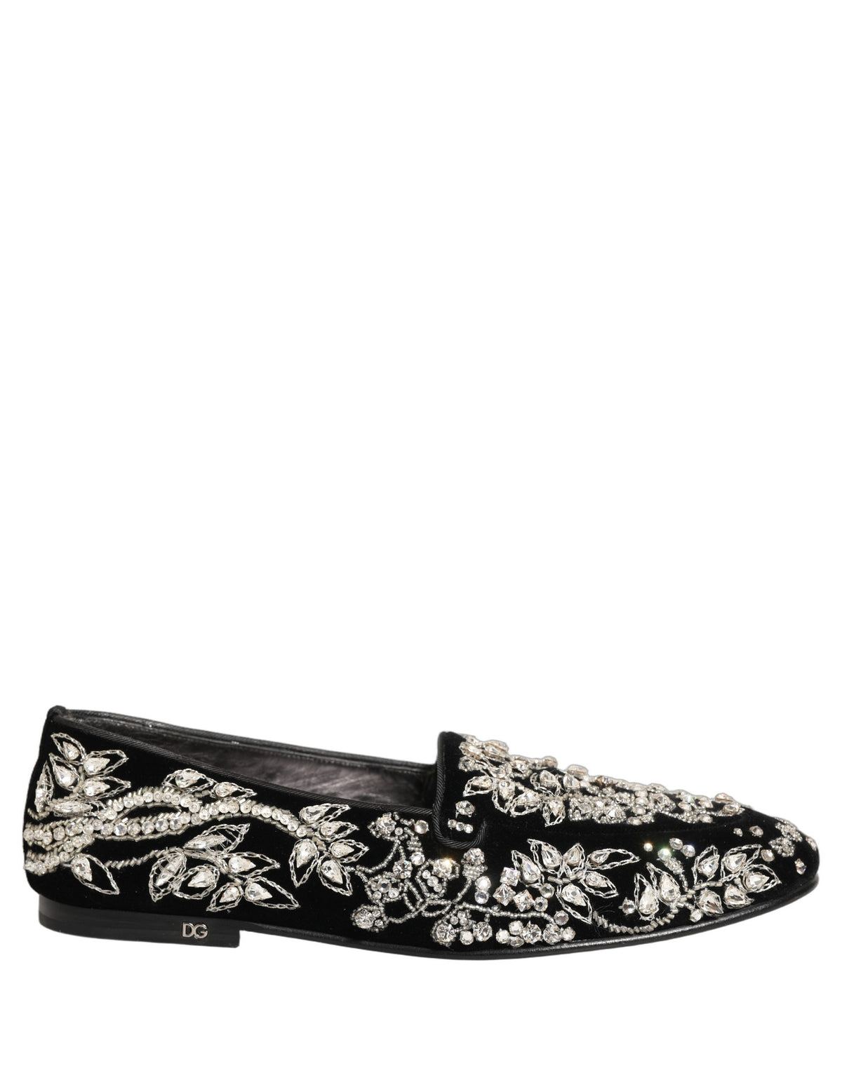 Dolce & Gabbana Black Velvet Embellished Loafers - Artisanal Elegance