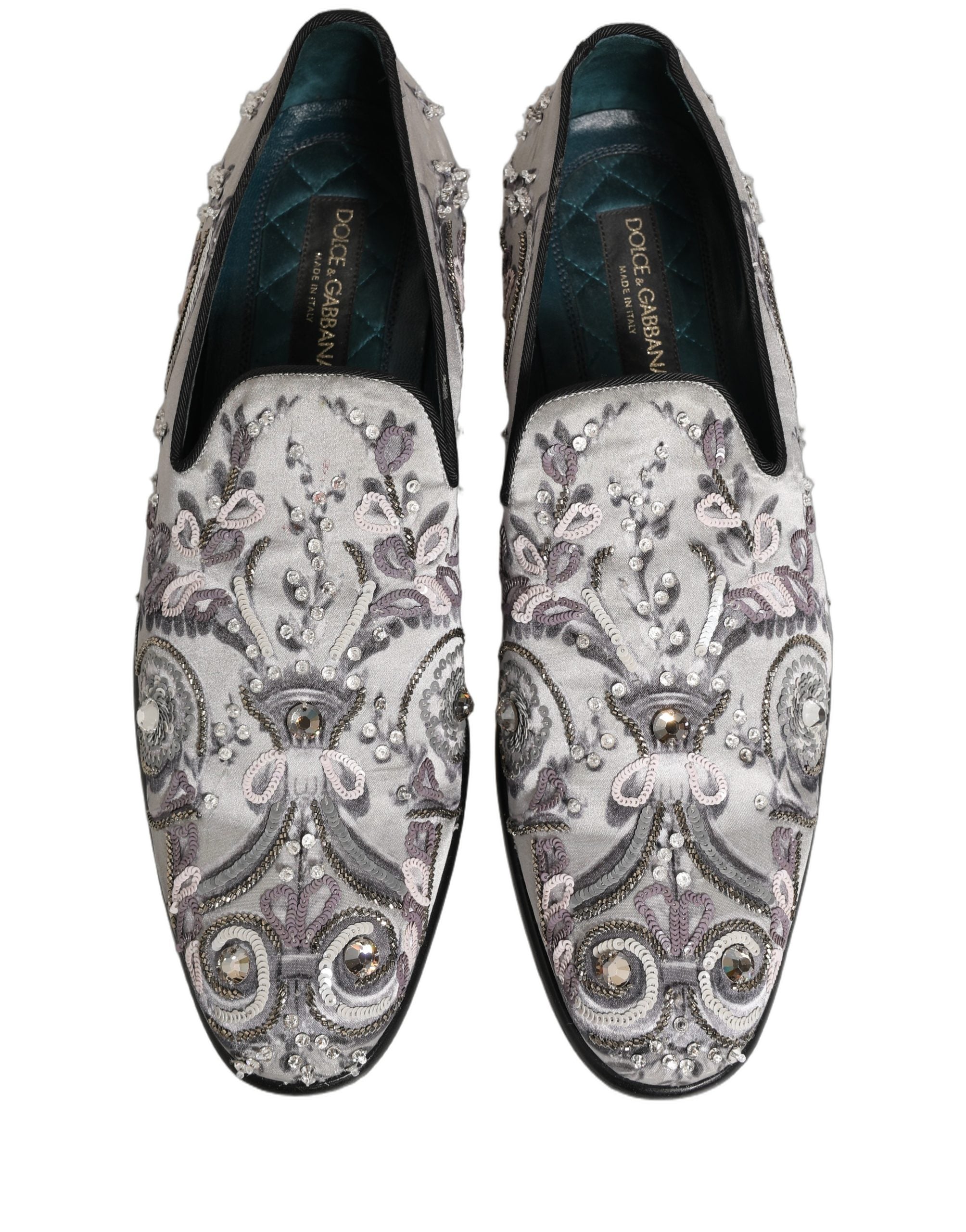 Dolce & Gabbana White Sequined Loafers - Artisanal Elegance