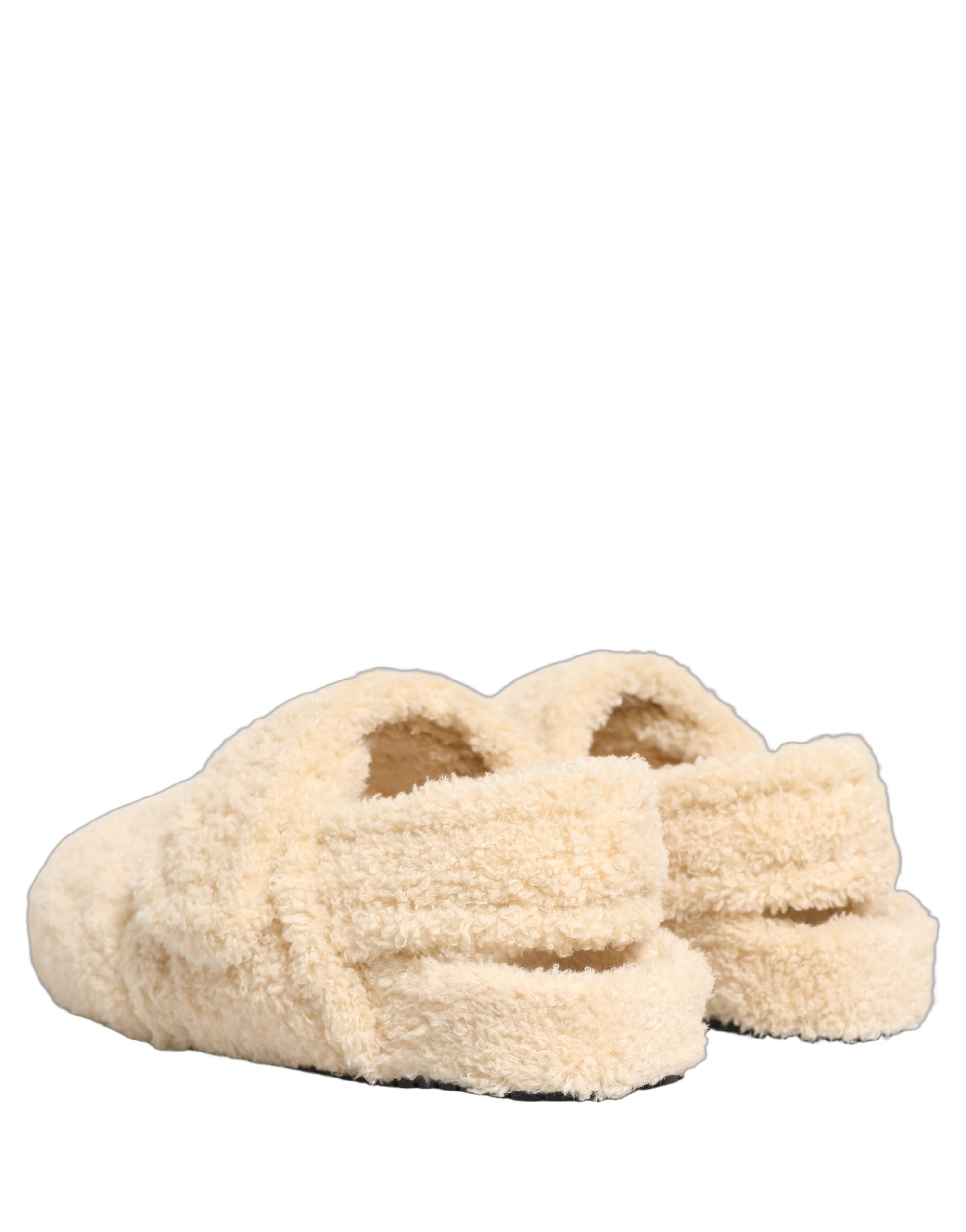 Dolce & Gabbana Beige Faux Fur Flats Sandals - Artisanal Luxury