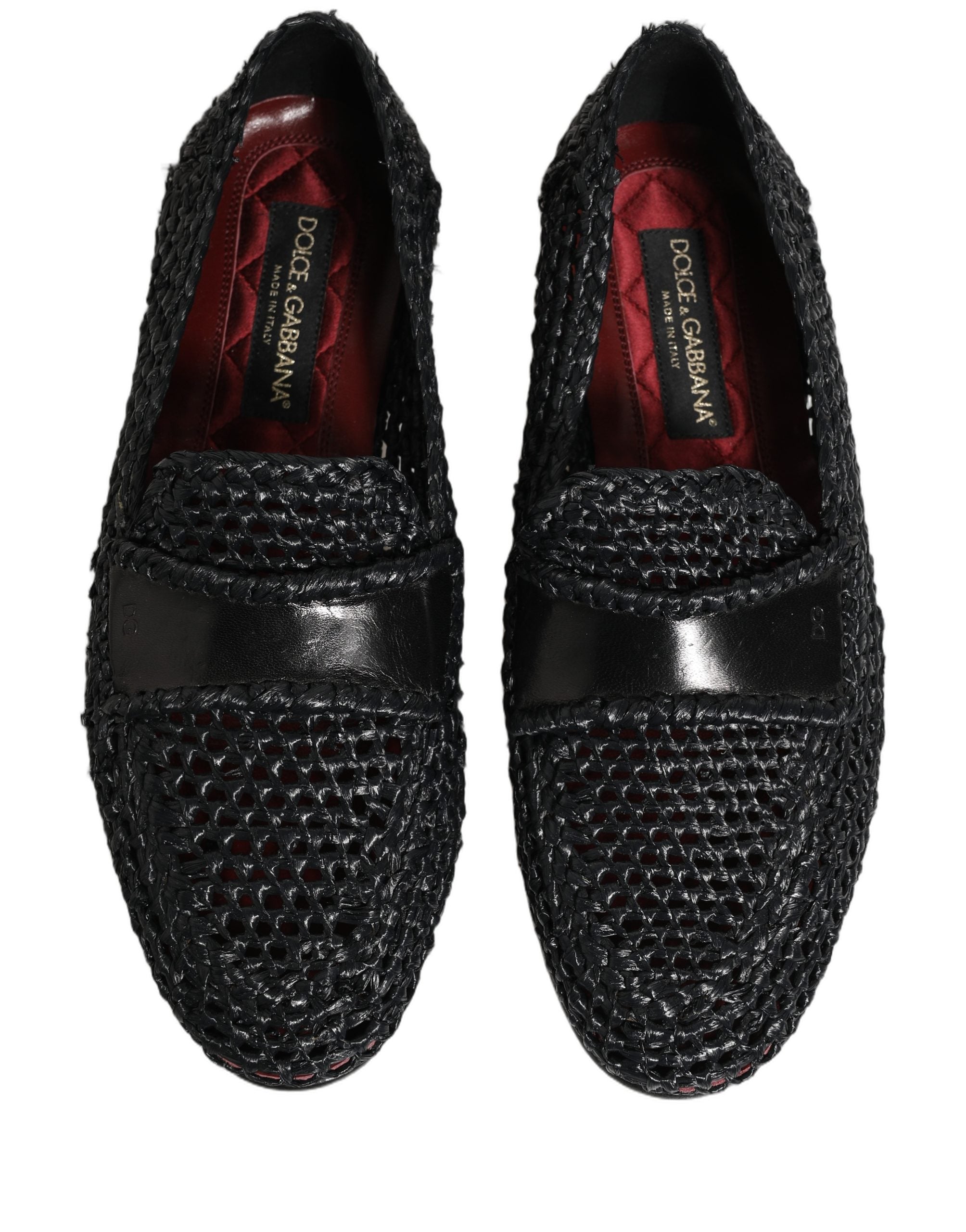 Dolce & Gabbana Black Woven Raffia Slip-On Loafers for Elegance