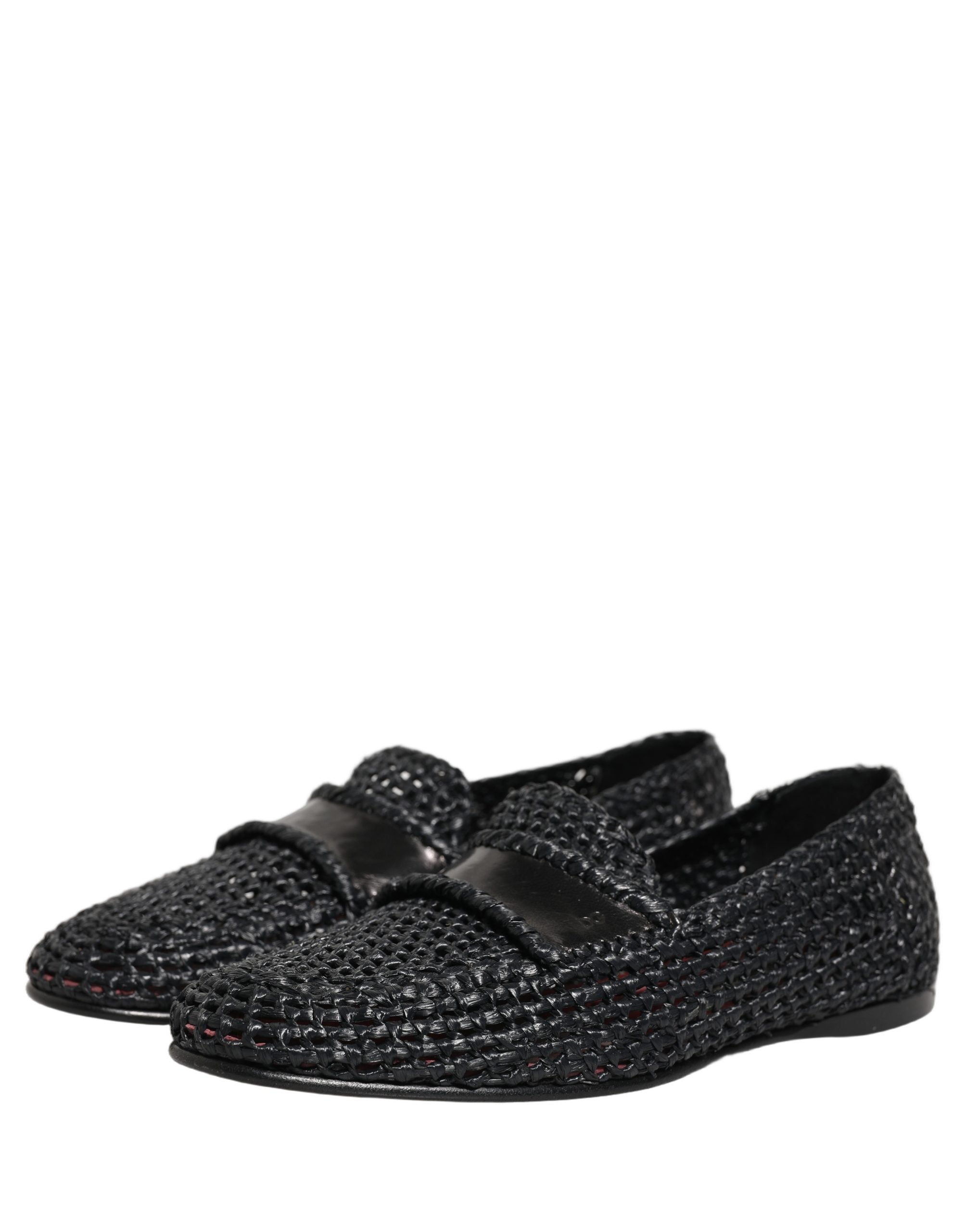 Dolce & Gabbana Black Woven Raffia Slip-On Loafers - Luxury Redefined