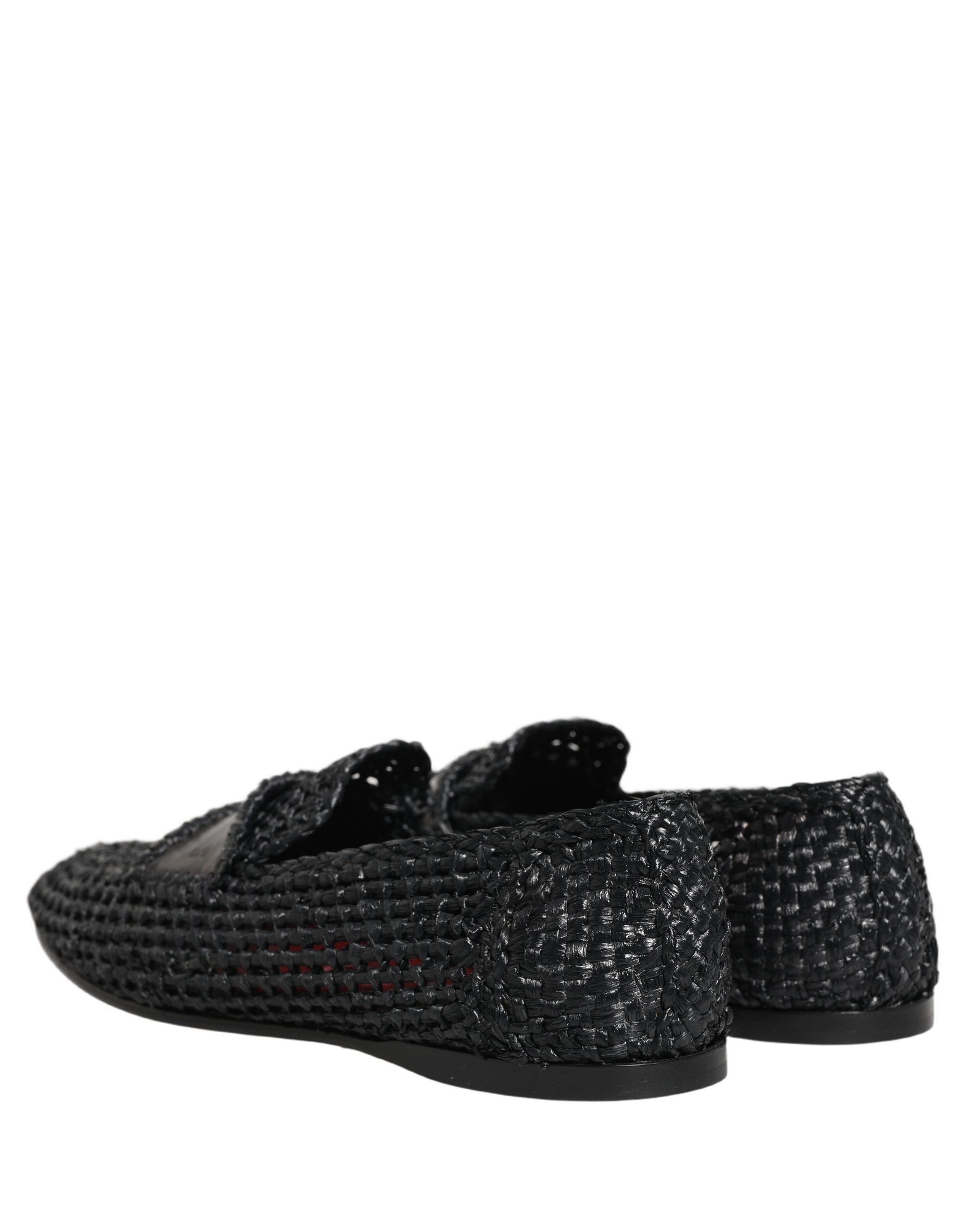 Dolce & Gabbana Black Woven Raffia Slip-On Loafers - Luxury Redefined