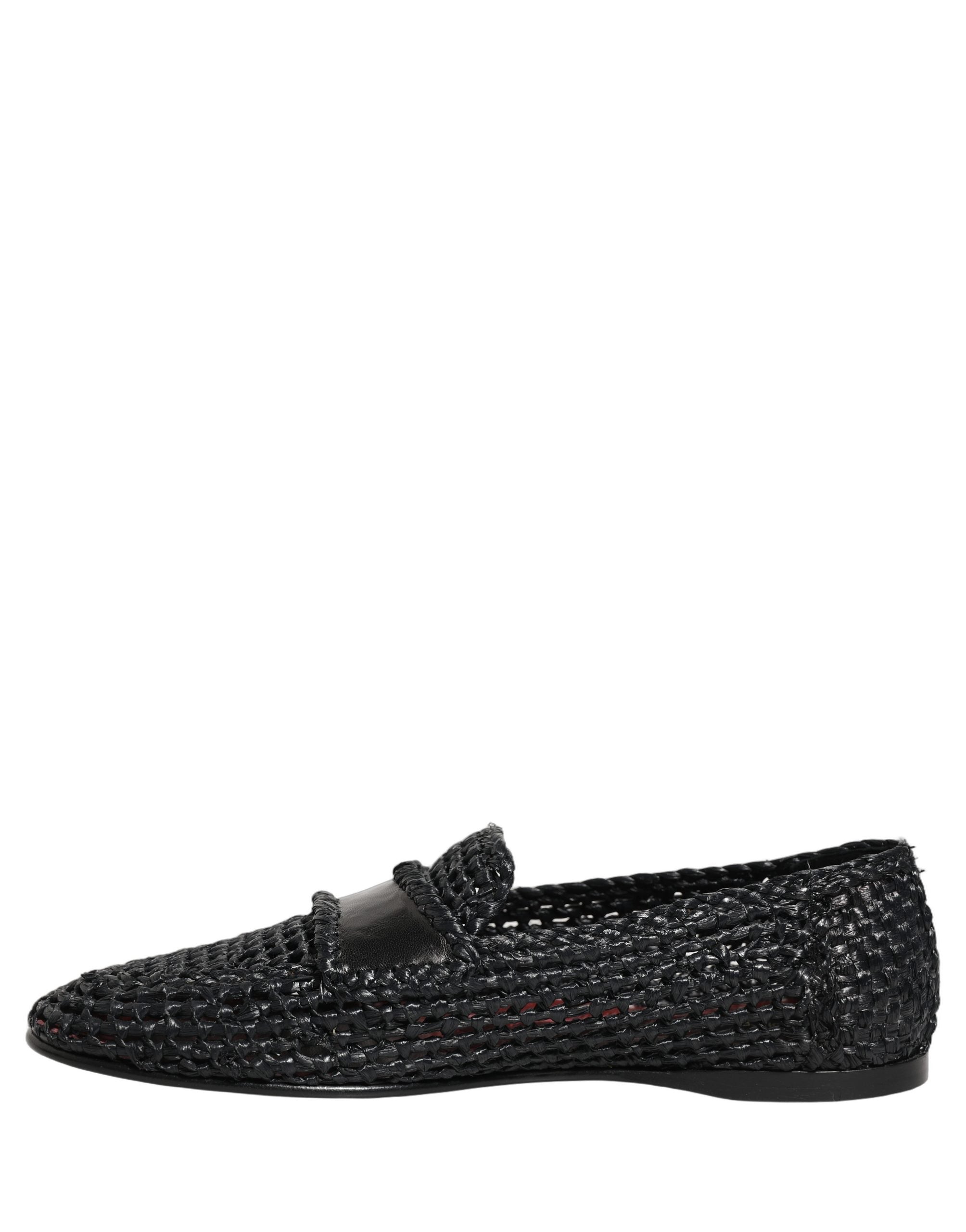 Dolce & Gabbana Black Woven Raffia Slip-On Loafers for Timeless Elegance