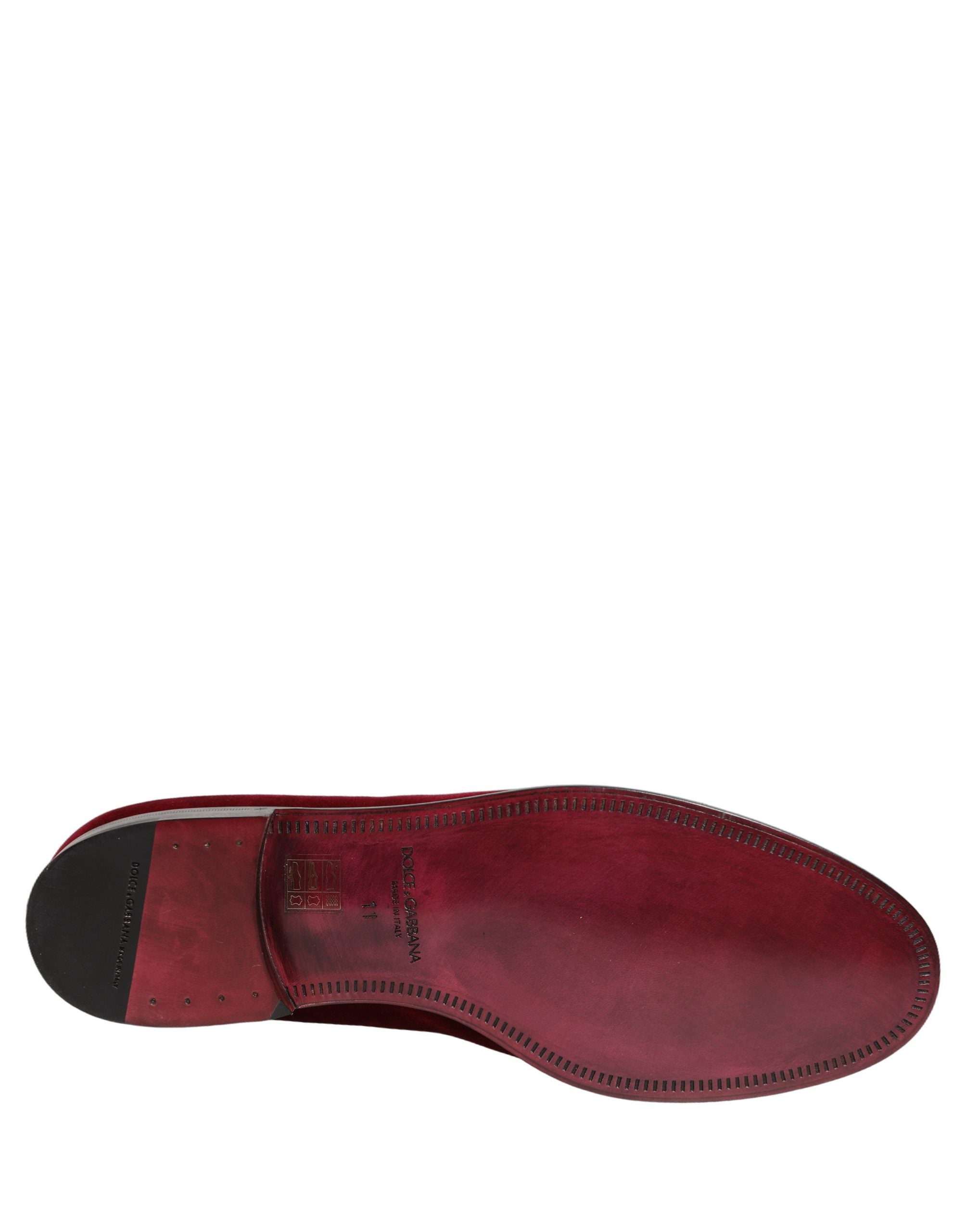 Indulge in the exquisite Dolce & Gabbana Maroon Velvet Slip On Men Dress Loafers, where Italian craftsmanship meets luxurious comfort, perfect for the discerning connoisseur.