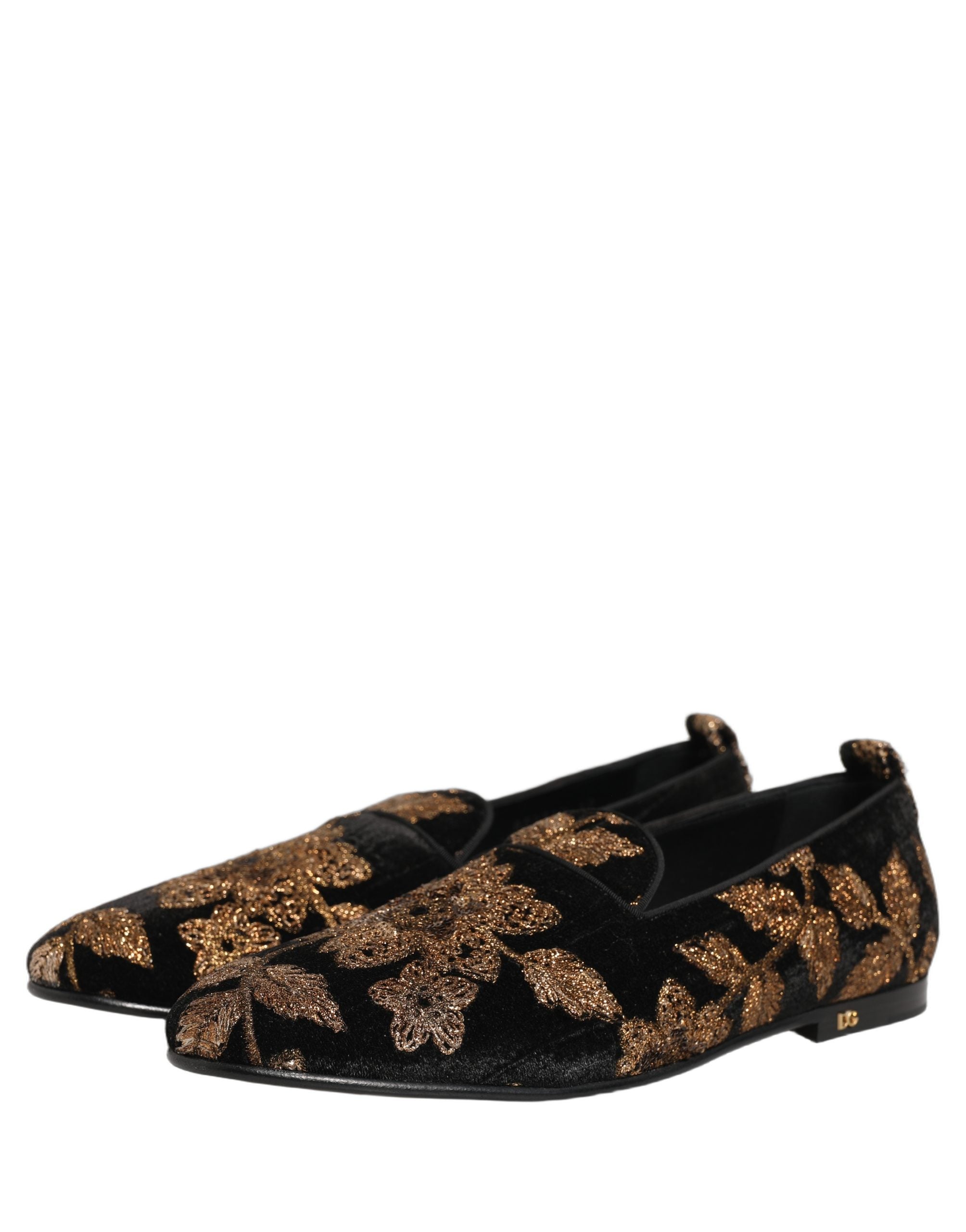 Dolce & Gabbana Black Floral Jacquard Dress Loafers Couture
