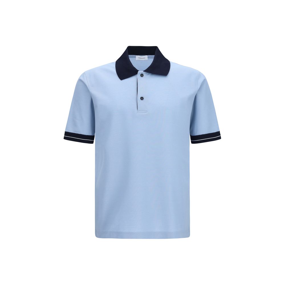 Ferragamo Blue Cotton Polo Shirt