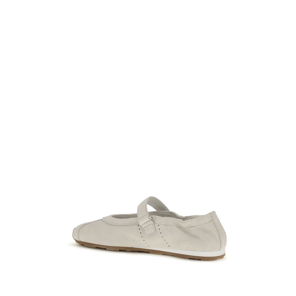 Miu Miu White Calf Leather Bos Taurus Ballet Flats