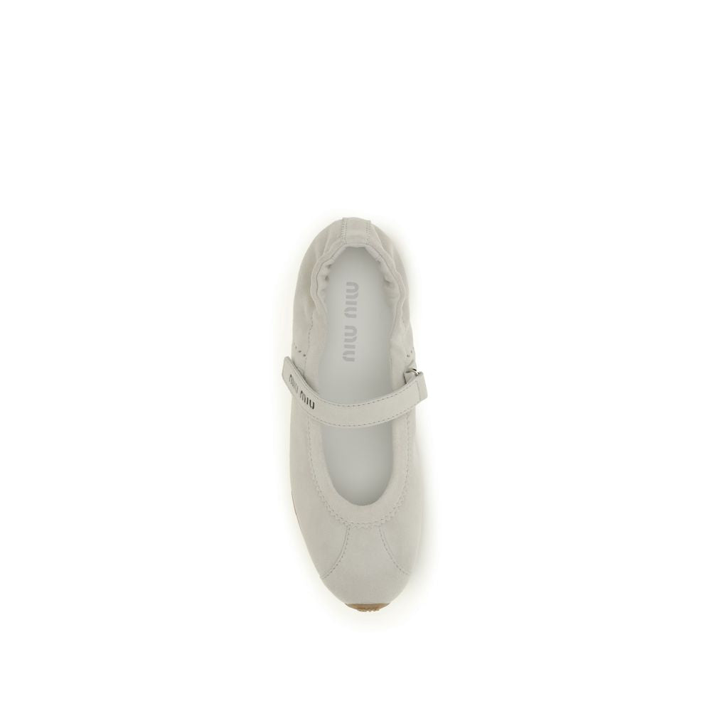Miu Miu White Calf Leather Bos Taurus Ballet Flats