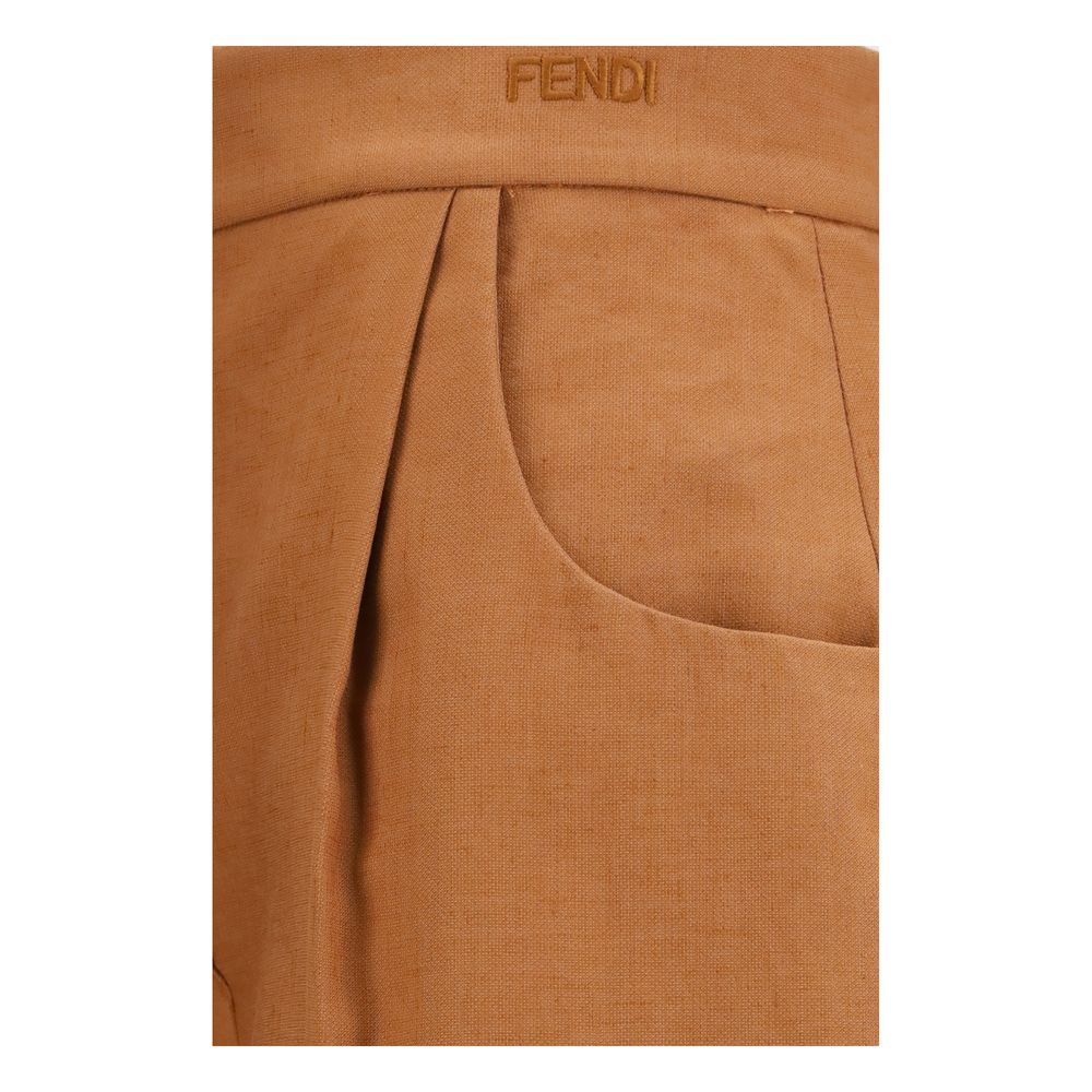 Fendi Brown Linen Casual Pants - Luxury Elegance Redefined
