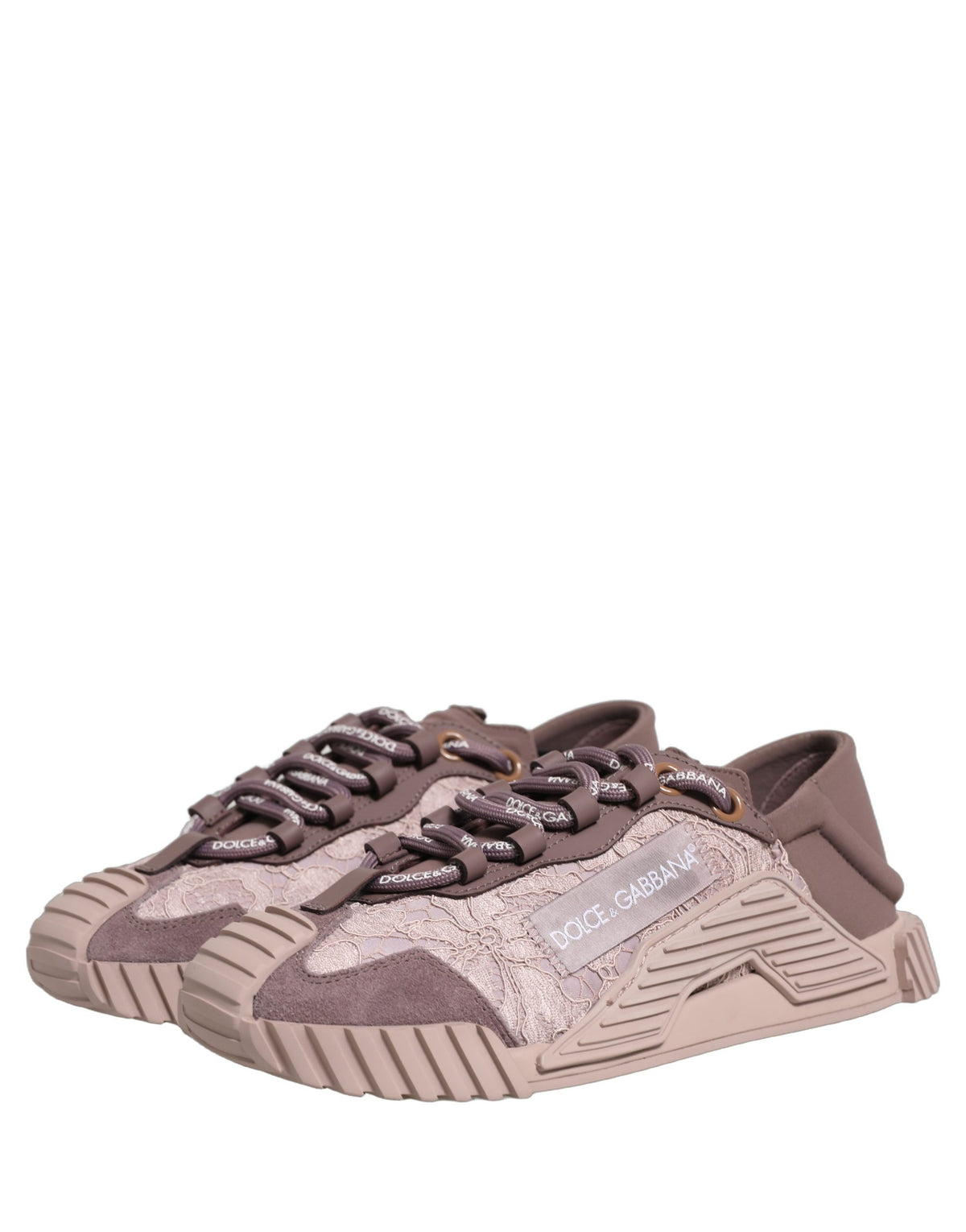Indulge in the exquisite Dolce & Gabbana Pink Lace NS1 Low Top Sneakers, where vibrant elegance meets Italian craftsmanship, perfect for the discerning individual.