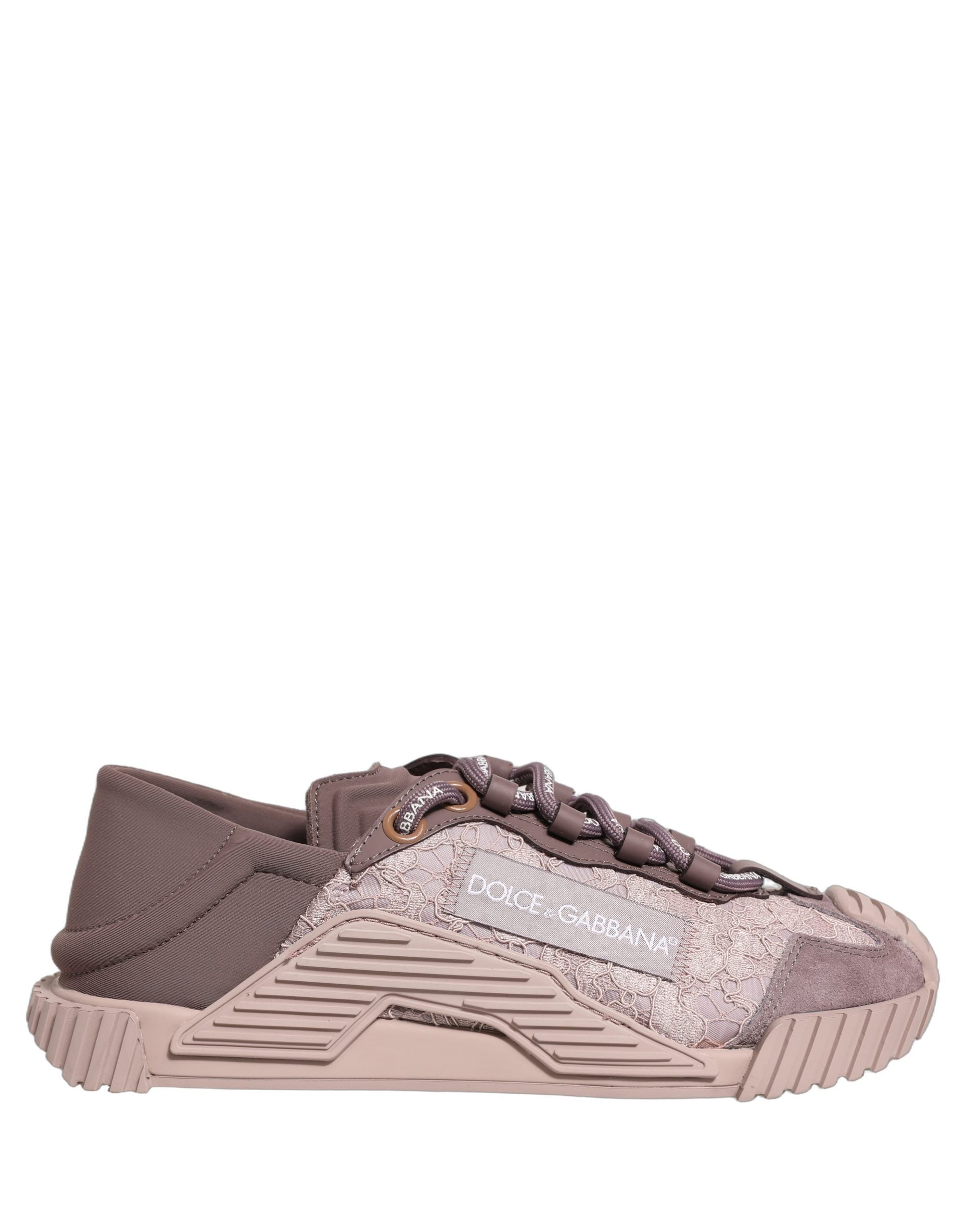 Indulge in the exquisite Dolce & Gabbana Pink Lace NS1 Low Top Sneakers, where luxurious materials and Italian craftsmanship elevate your style to new heights of sophistication.