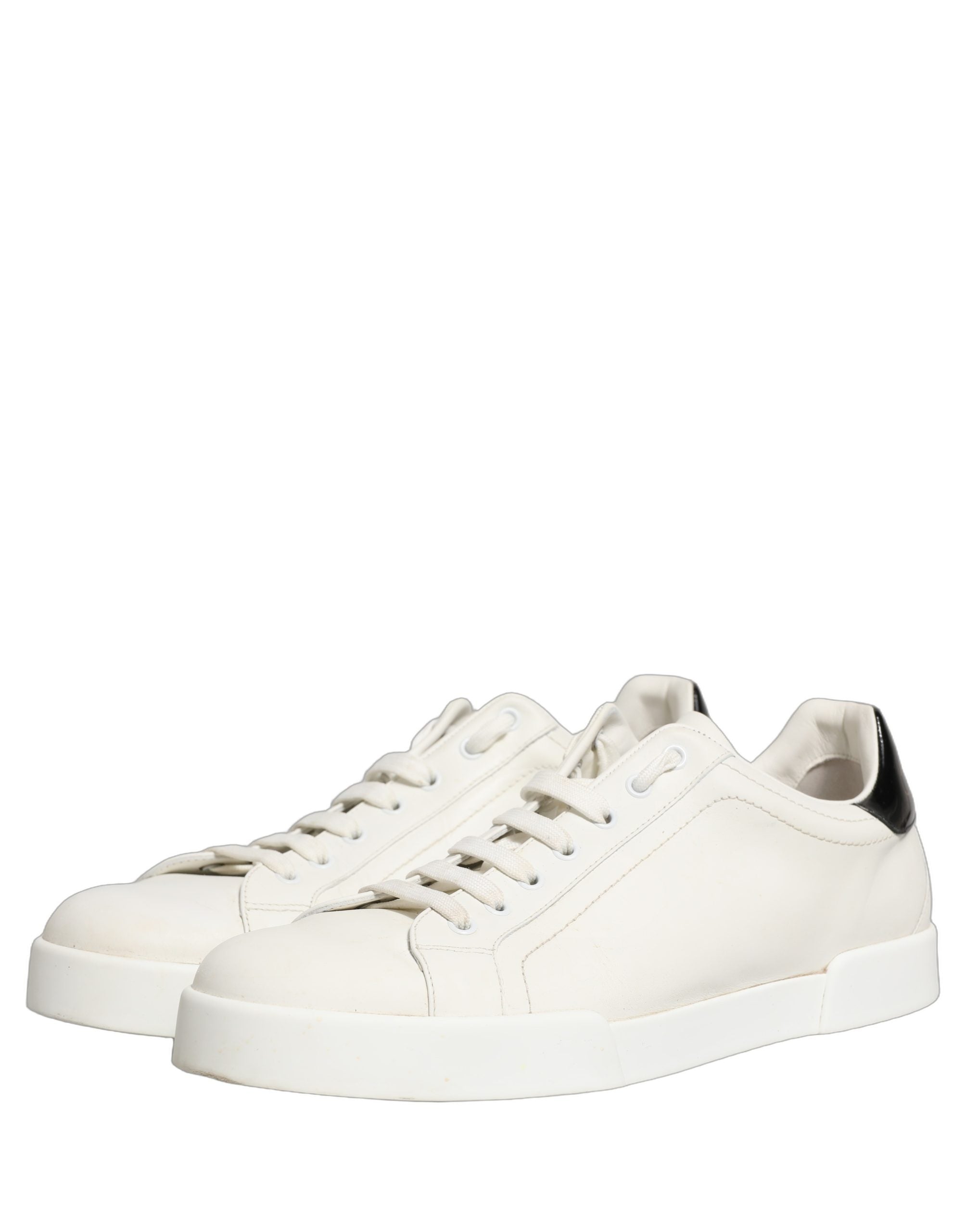 Dolce & Gabbana White Black Leather Lace Up Sneakers Shoes