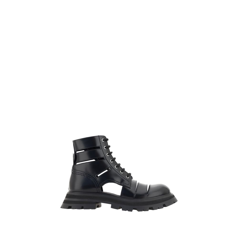 Alexander McQueen Black Calf Leather Lace-Up Boots - AW23
