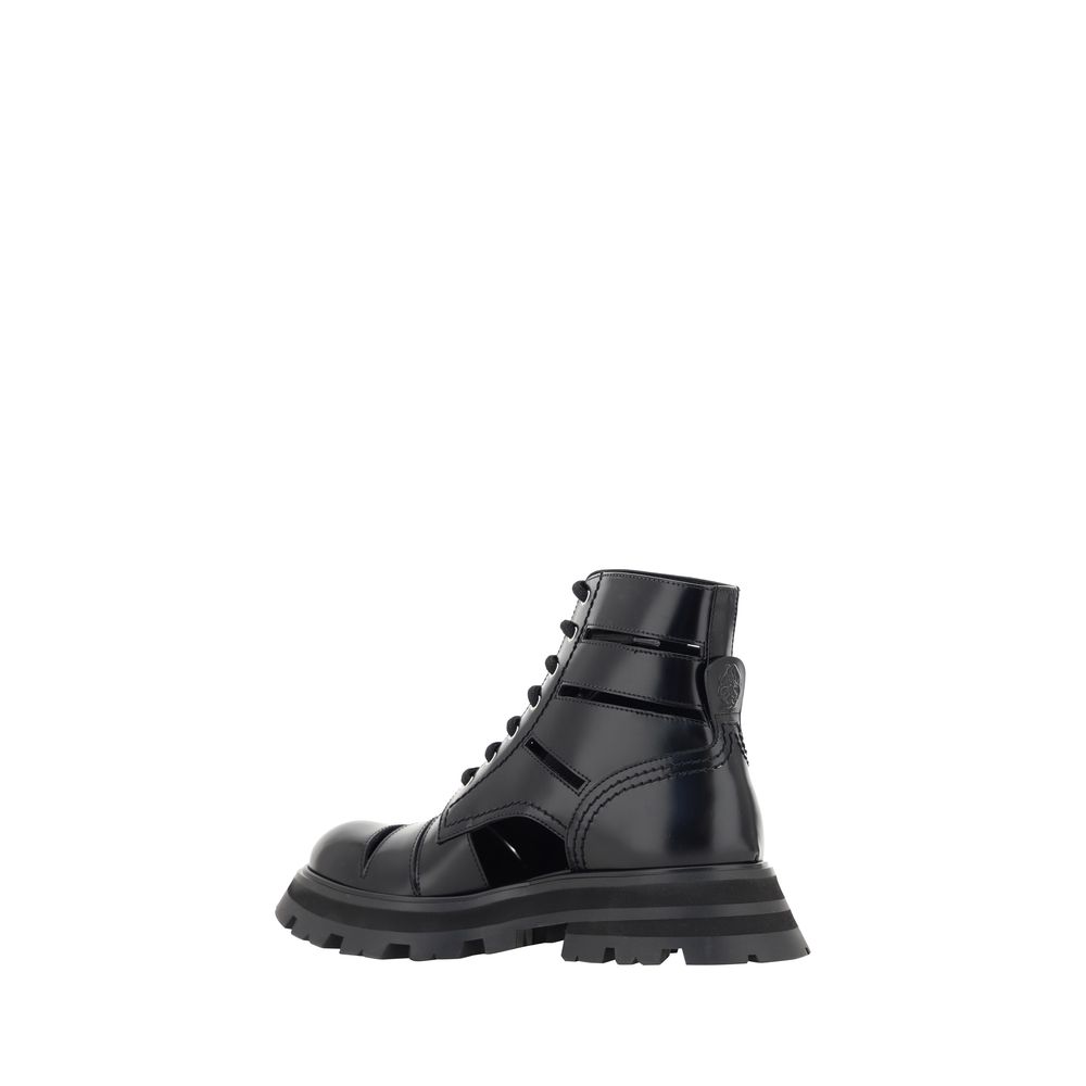 Alexander McQueen Black Calf Leather Lace-Up Boots - AW23