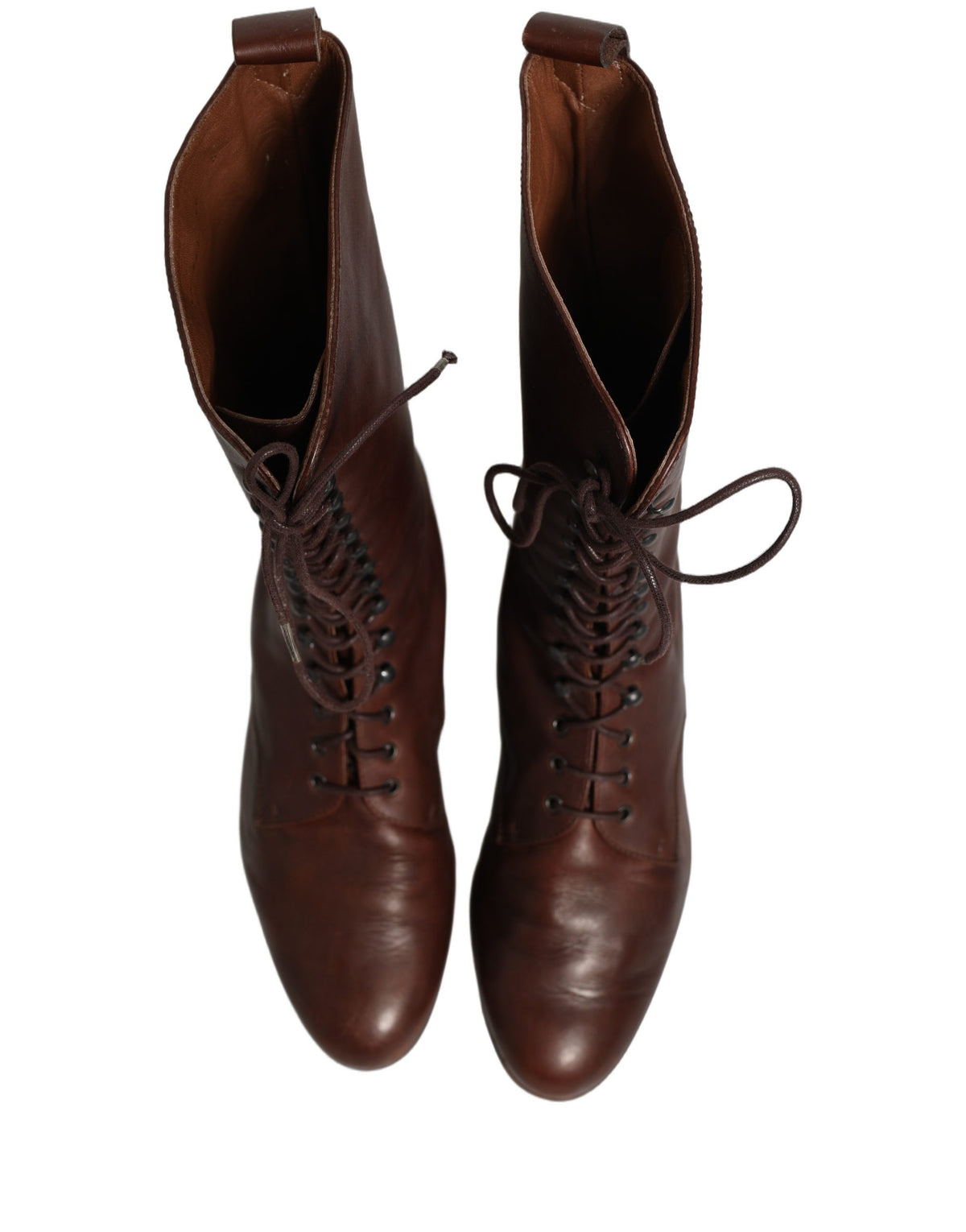 Dolce & Gabbana Brown Leather Mid Calf Boots - Artisanal Luxury